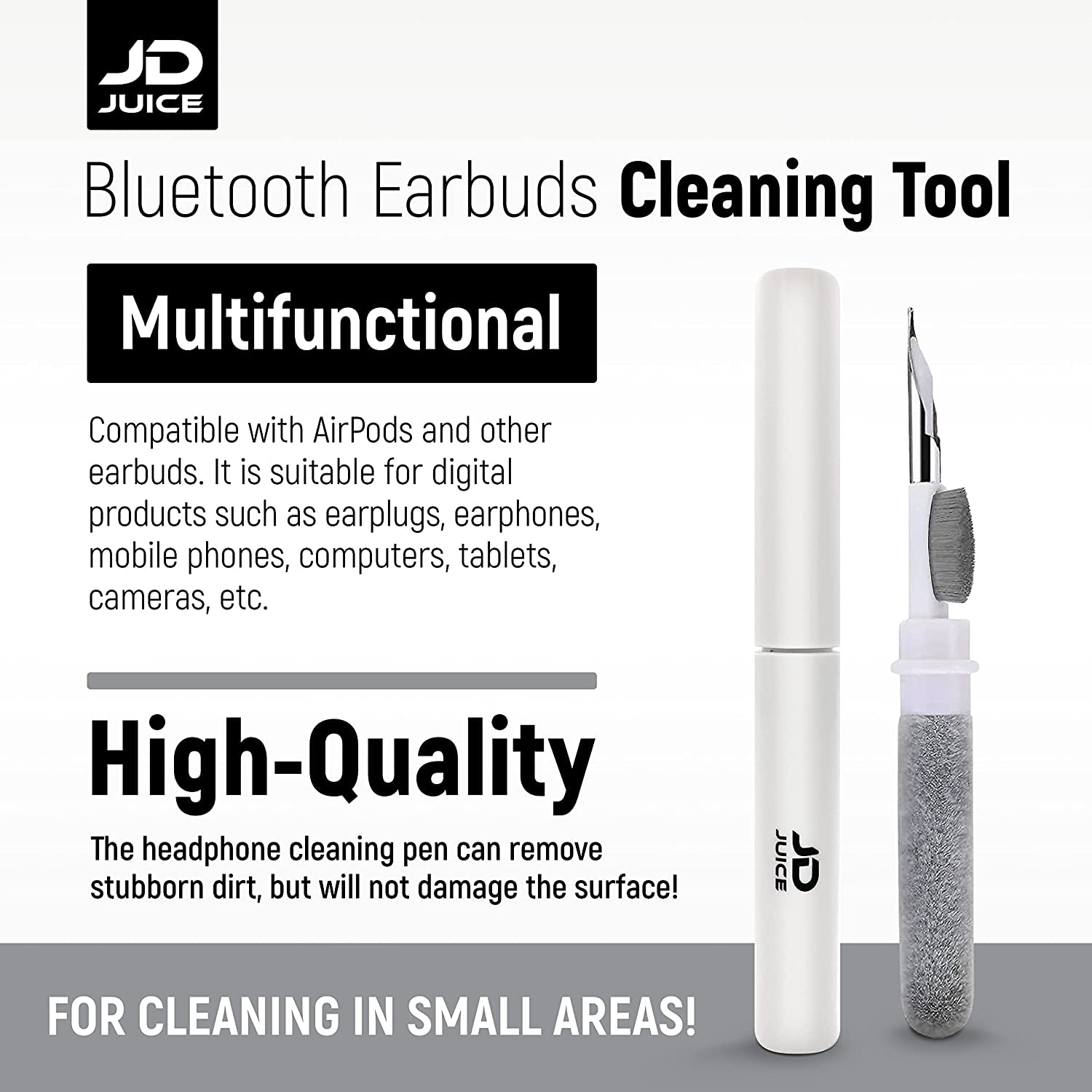 2 Pack - Airpods Cleaning Kit Earbud Cleaning Kit - Phone Cleaning Kit In-Ear Headphones Cleaning Pen Tool, Portable 3-In-1 Laptop Cleaning Kit Electronic Cleaner with a Sponge, Metal Pen Tip  JD-ECP-WHT2   