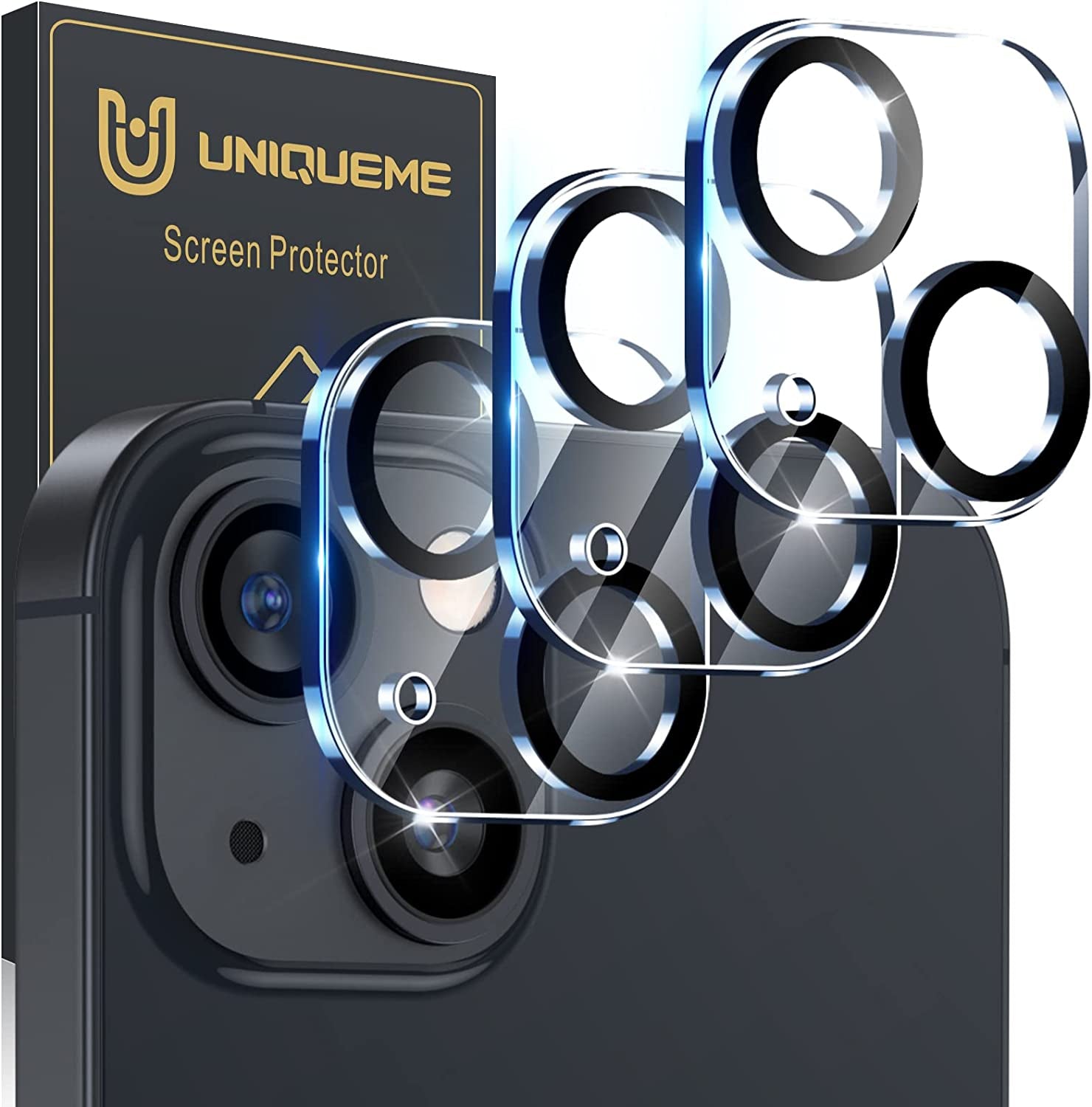 Uniqueme [3 Pack] for Iphone 13 / Iphone 13 Mini Camera Lens Protector, Tempered Glass [Case Friendly][New Version][Scratch-Resistant][Easy Installation] - Black Circle  UniqueMe   