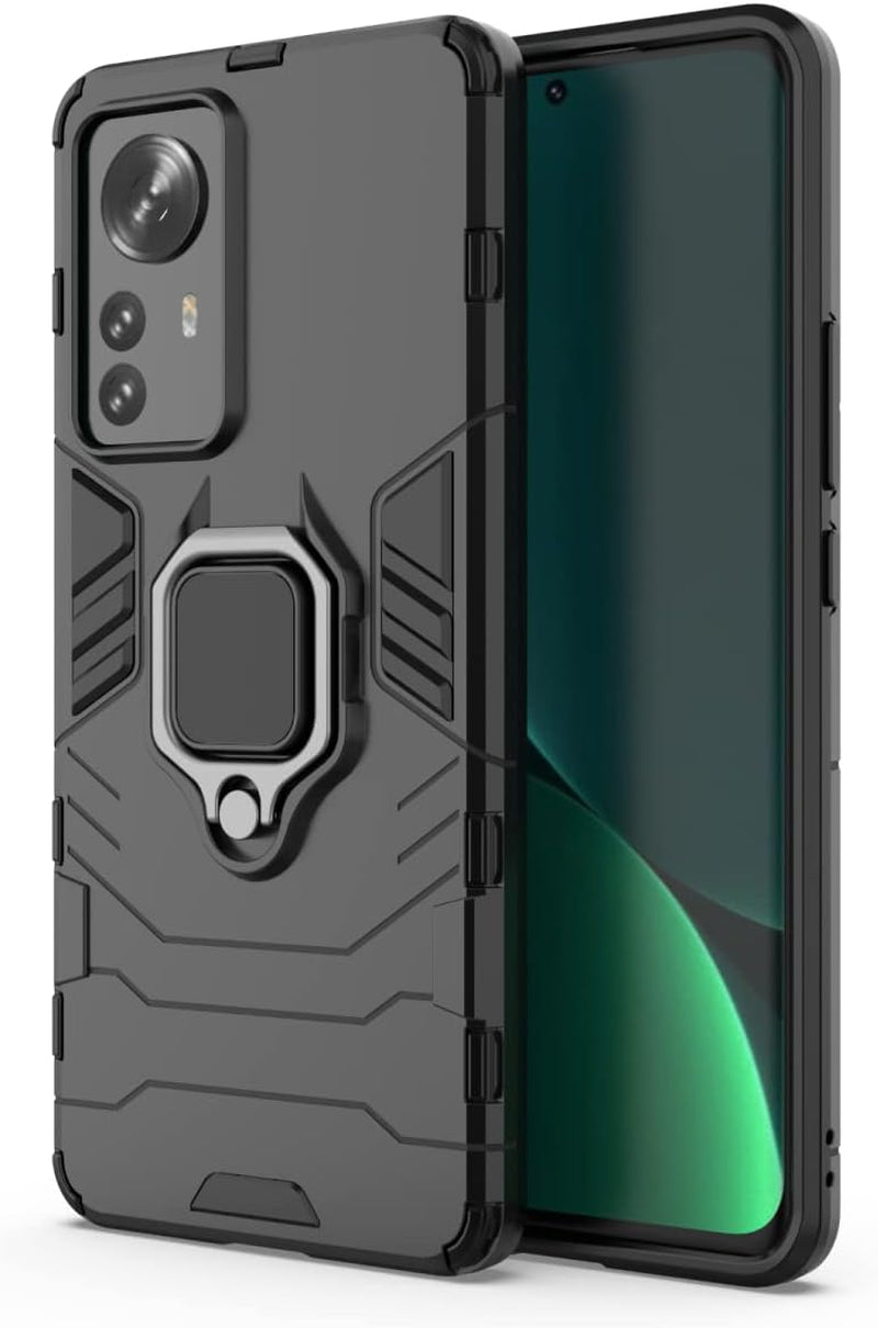 HORTENSE TPU Silicone Phone Case for Xiaomi 12 Pro Ring Stand Armor 360 Cover Protection Drop Resistant Scratch Phone Case Black  HORTENSE   