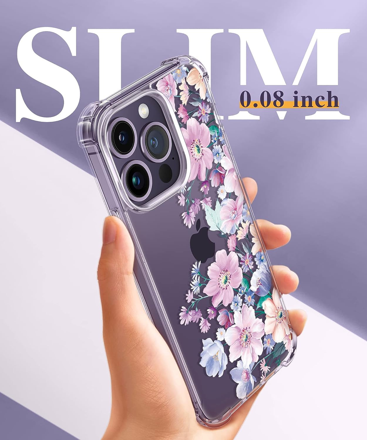 GVIEWIN Compatible with Iphone 14 Pro Case with Screen Protector & Camera Lens Protector, Floral Slim Shockproof Protective Hard PC+TPU Bumper Flower Women Cover, 6.1" 2022(Anemone Blooms/Pink)  GVIEWIN   