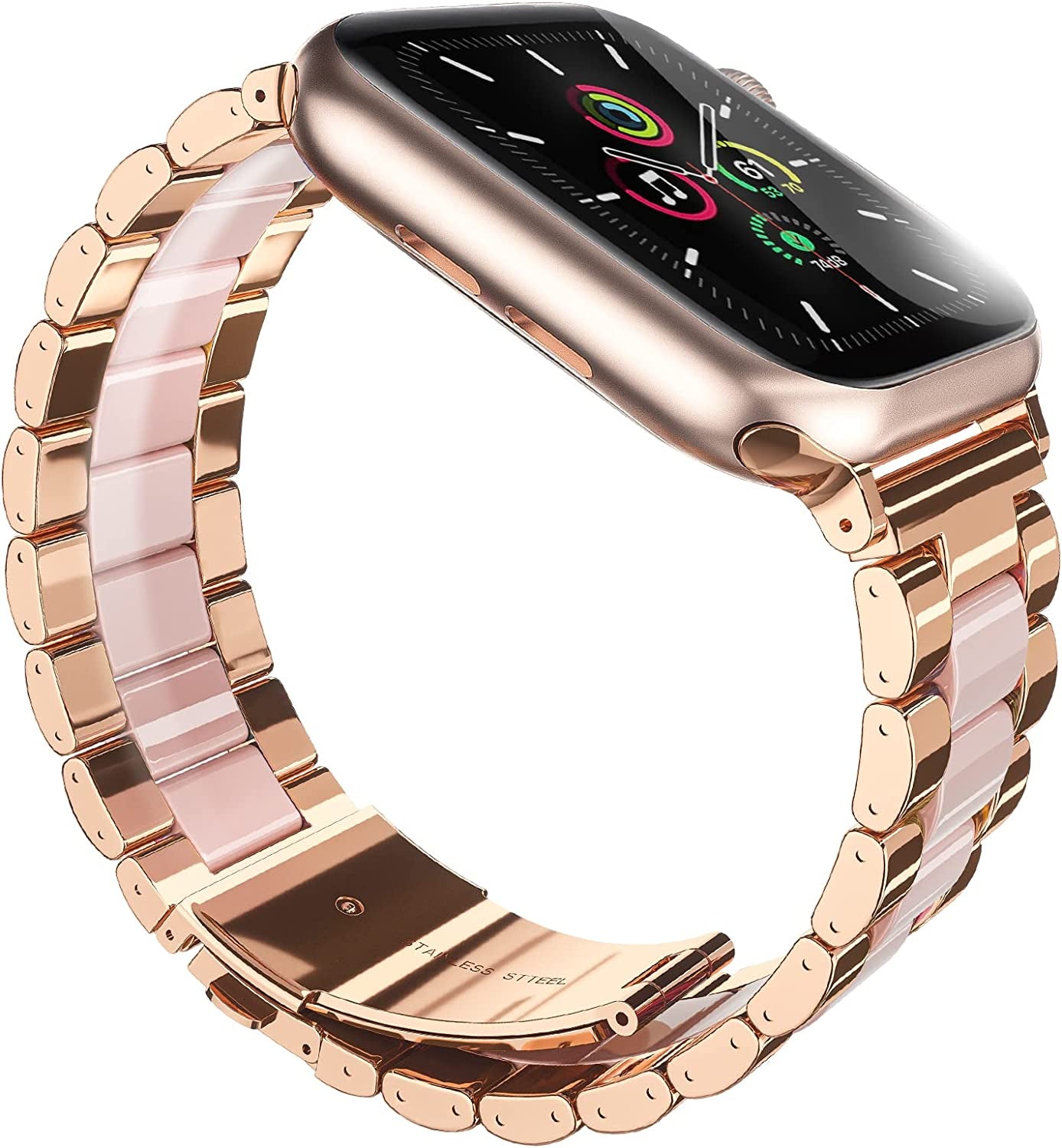 Oribox 20Mm Watch Bands Compatible for Watch Bands, Samsung Galaxy Watch Resin Pink Metal Wristband  ORIbox Resin Pink For iWatch 42MM/44MM/45MM 