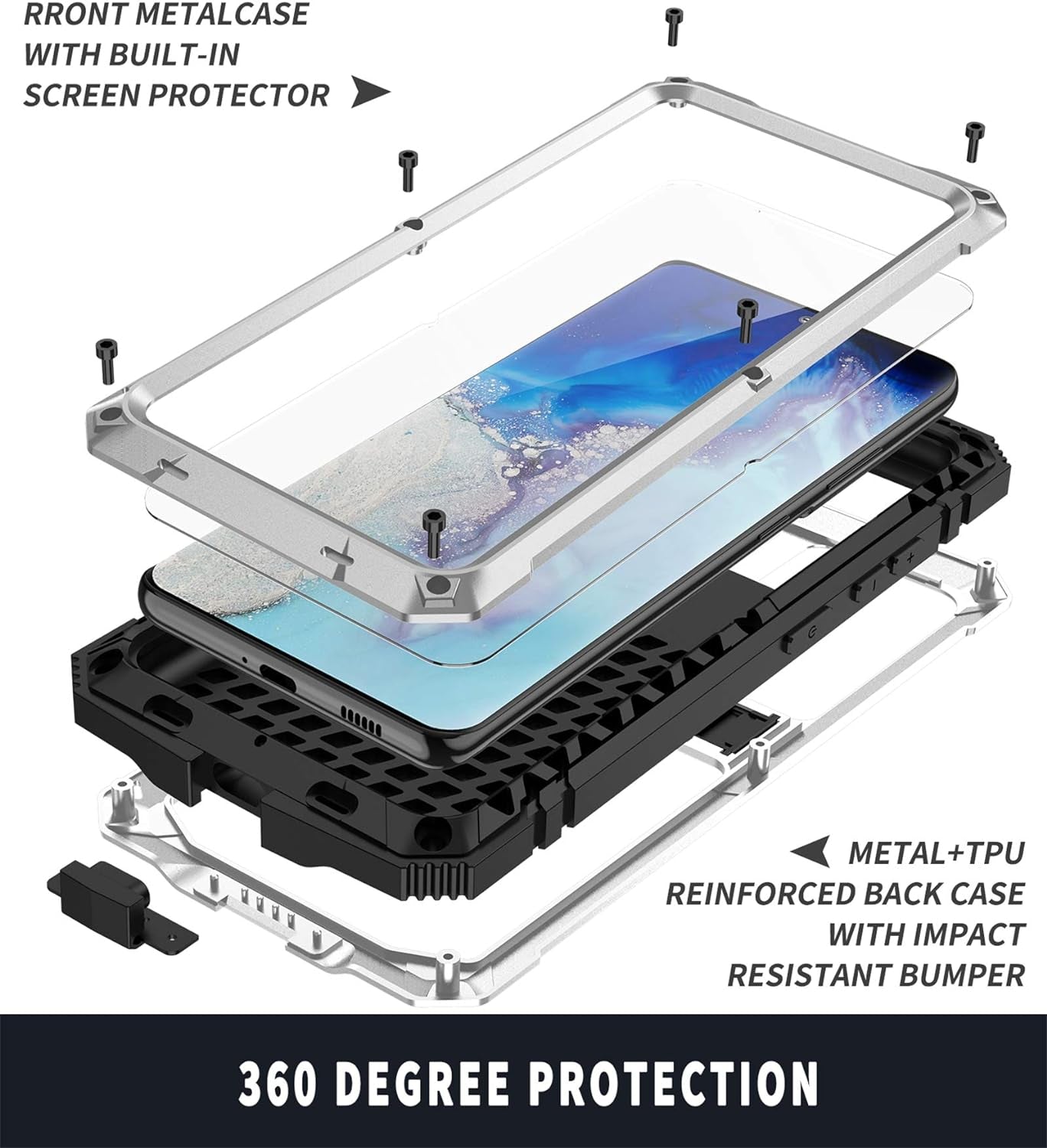 Samsung Galaxy S21 Ultra Case, Aluminum Metal Gorilla Glass Shockproof Military Heavy Duty Sturdy Protector Cover Hard Case for Samsung Galaxy S21 Ultra 5G (Silver)  MIYI   