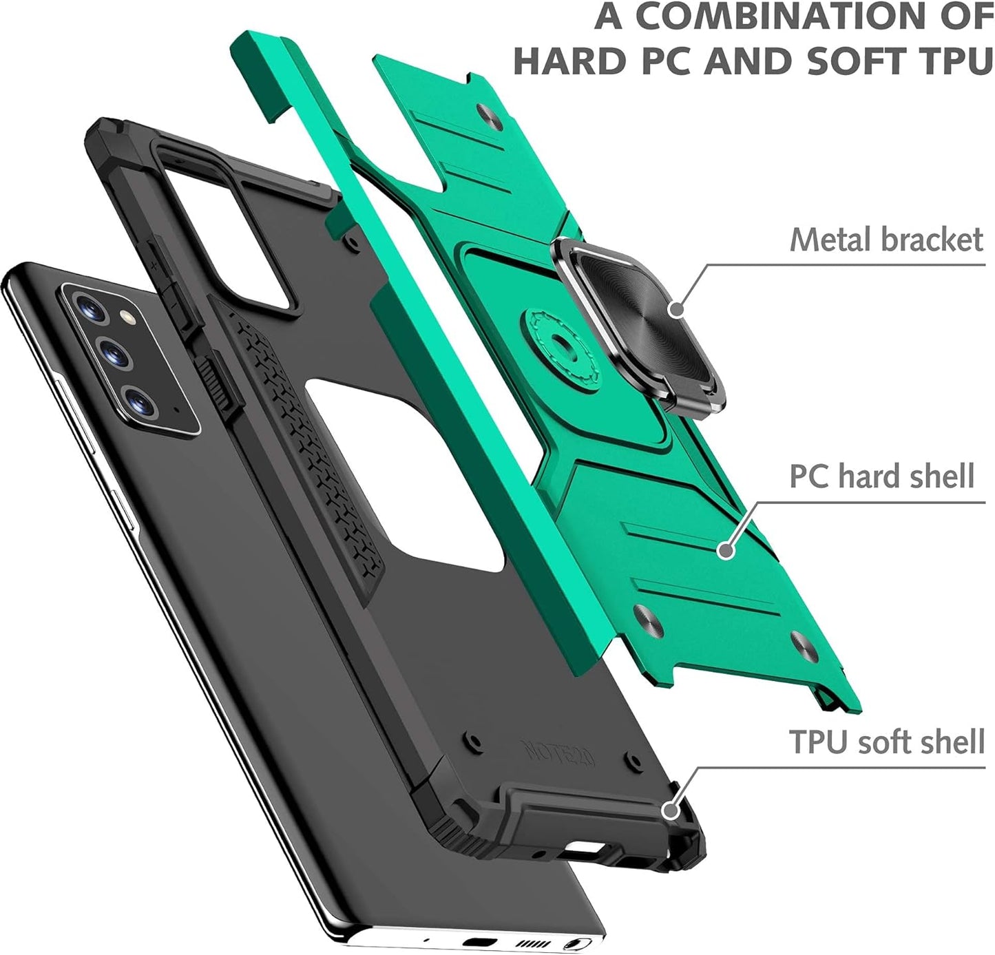 Ymhxcy Galaxy Note 20 Case, Samsung Note 20 5G Case, Armor Grade Cases with Rotating Holder Kickstand Non-Slip Hybrid Rugged Phone Case for Samsung Galaxy Note 20 6.7"-KK Dark Green  YmhxcY   
