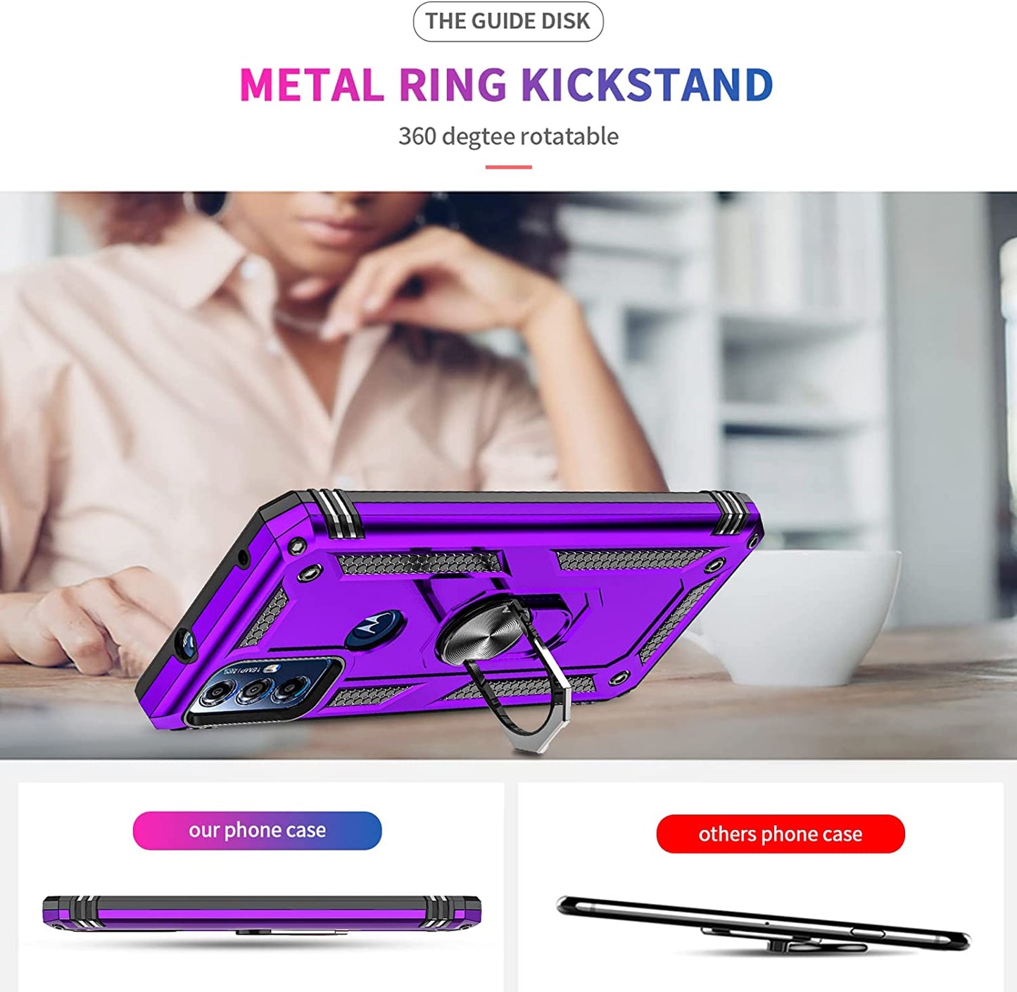 Leyi for Motorola G Play 2023 Phone Case, Moto G Play Case with Screen Protector for Girls Boys, [Military-Grade] Heavy Duty Case with Magnetic Metal Ring Kickstand for Moto G Play 2023, Purple  LeYi   