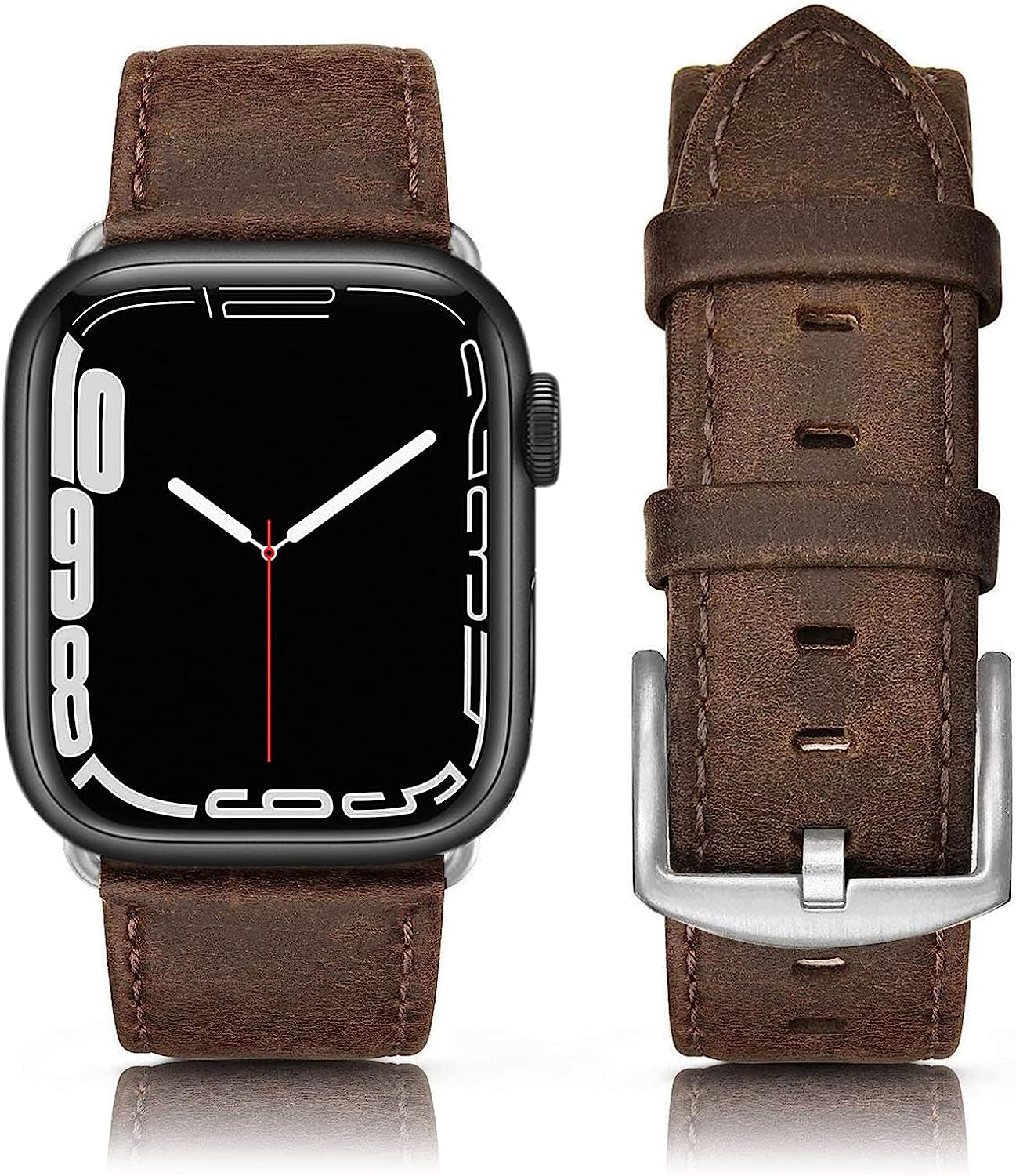 SWEES Leather Band Compatible with Apple Watch Bands 45Mm 42Mm 44Mm Men Women, Vintage Genuine Leather Wristband Replacement Band Compatible for Iwatch Series 8 7 6 5 4 3 2 1 SE Retro Walnut  SWEES Vintage Brown 42mm / 44mm / 45mm 