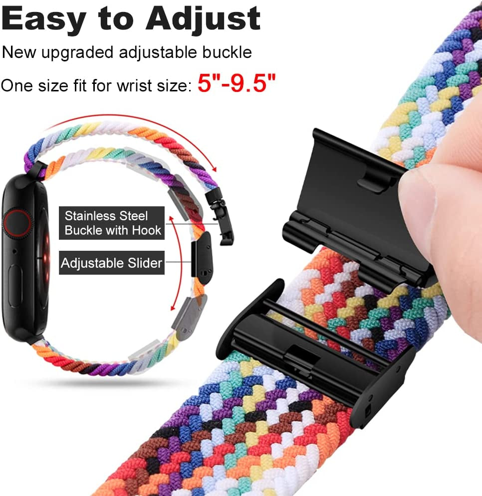 Qimela Compatible with Apple Watch Band 49Mm 45Mm 44Mm 42Mm,Stretchy Sport Solo Loop Strap with Adjustable Buckle,Elastic Nylon Braided Wristband for Iwatch Series 8 7 6 SE 5 4 3 2 1 Ultra,Women Men  FS-TECH   