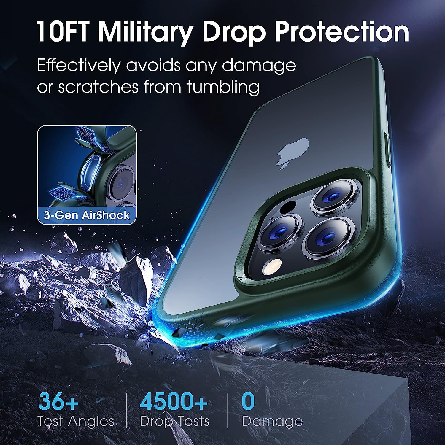 CASEKOO [SGS Tested] Newly Matte Green Iphone 14 Pro Case [10FT Mil-Grade Protection] Anti-Fingerprints & Anti-Scratch Durable Translucent Back Anti-Slip Frame Iphone 14 Pro Phone Case, Green  CASEKOO   