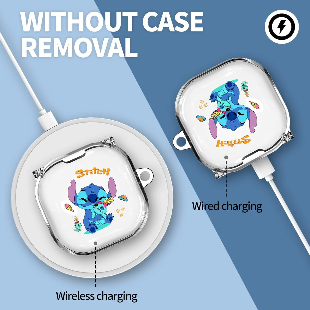 WOOPIT Cute Stich Case for Samsung Galaxy Buds2 Pro(2022)/Galaxy Buds Live(2020)/Galaxy Buds Pro(2021)/Galaxy Buds 2 (2022) Case, Hard PC Shockproof Protective Cover with Keychain  WOOPIT   