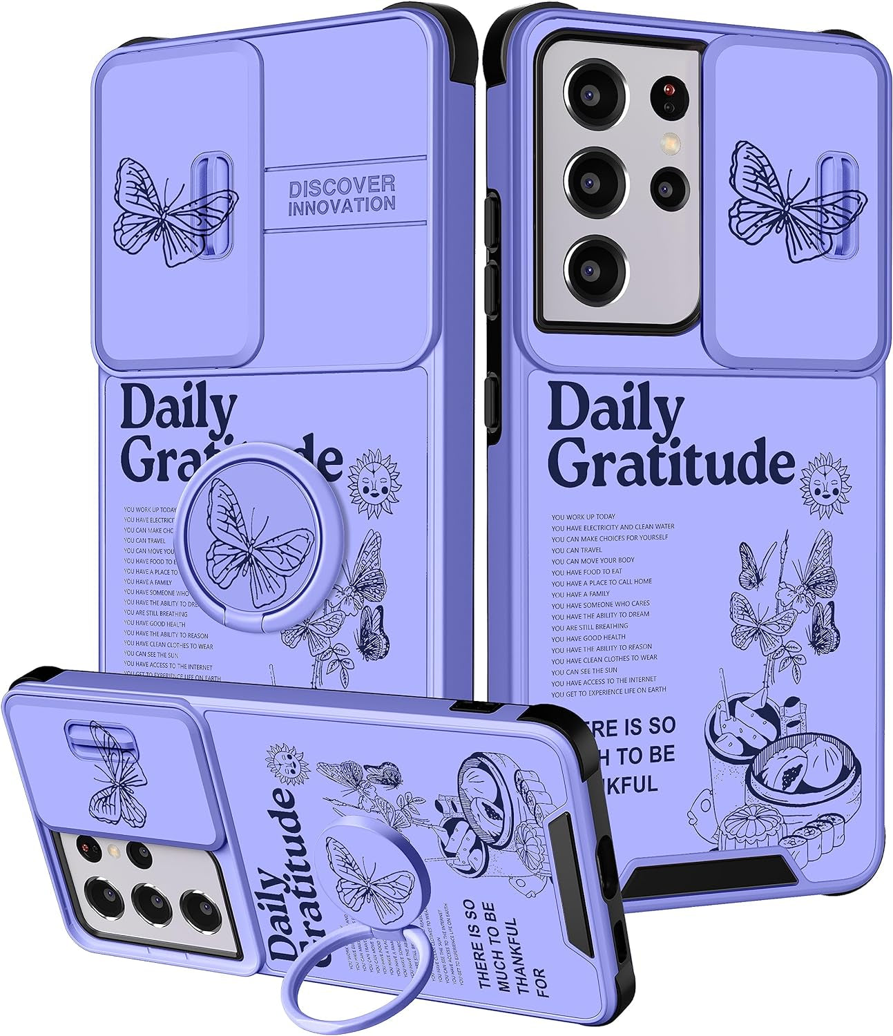 Funermei (2In1 for Samsung Galaxy S21 Ultra Case for Women Sunflower Cute Girls Phone Cover Flowers Floral Girly Sun Flower Black Design with Camera Cover+ Ring Stand for S21 Ultra Case  Funermei Grateful Daily  