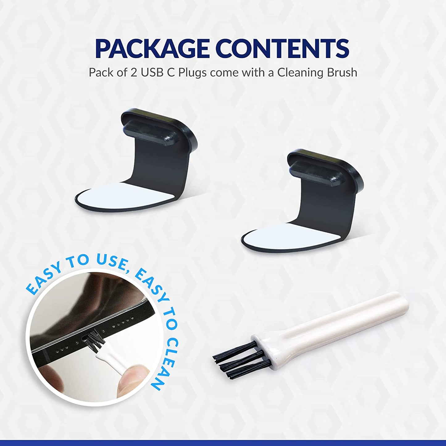 USB-C Port Covers (2-Pack) Aluminum Finish, Compatible with Samsung Galaxy, Android, Cell Phones- Attachable Dust Plugs, Includes Cleaning Tool  PortPlugs   