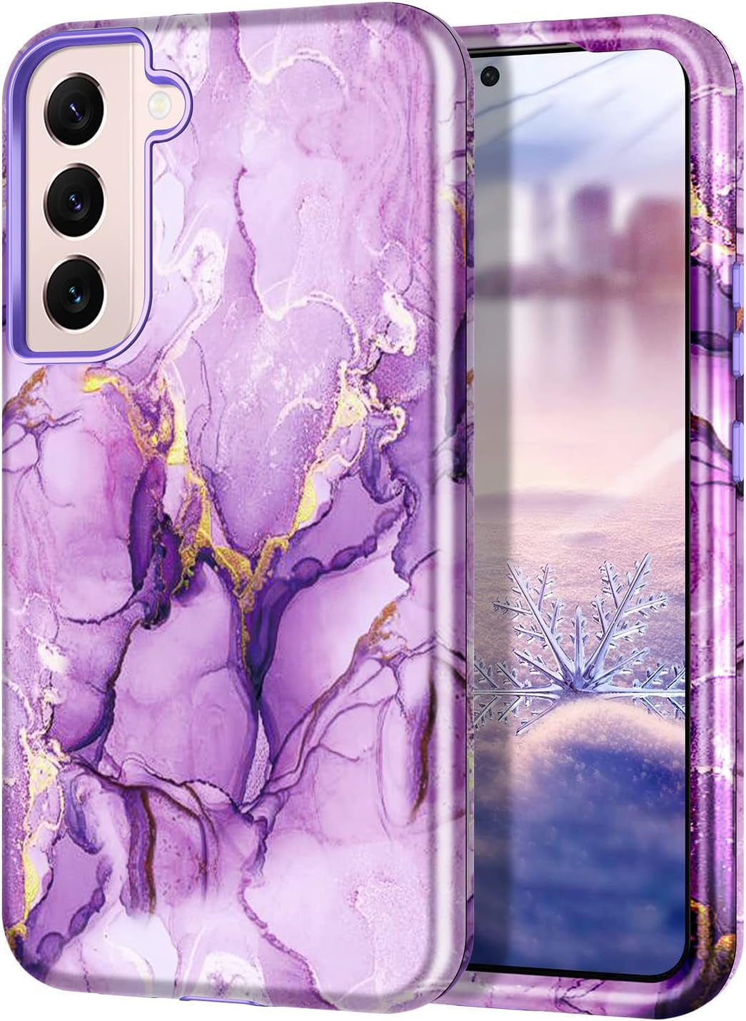 Btscase for Samsung Galaxy S22+/S22 plus 5G Case, Marble Pattern 3 in 1 Heavy Duty Shockproof Full Body Rugged Hard Pc+Soft Silicone Drop Protective Women Girl Covers for S22+/S22 Plus, Blue Gray  Btscase Purple Marble  