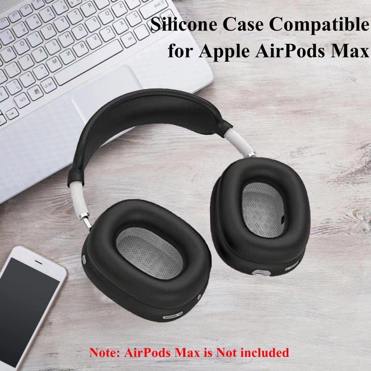 VAEKNVG for Apple Airpods Max Case Cover, Soft Silicone Anti-Scratch Ear Pad Case Cover/Ear Cups Cover/Headband Cover for Airpods Max, Shockproof Protective Earbuds Accessories for Airpods Max(Black)  VAEKNVG   