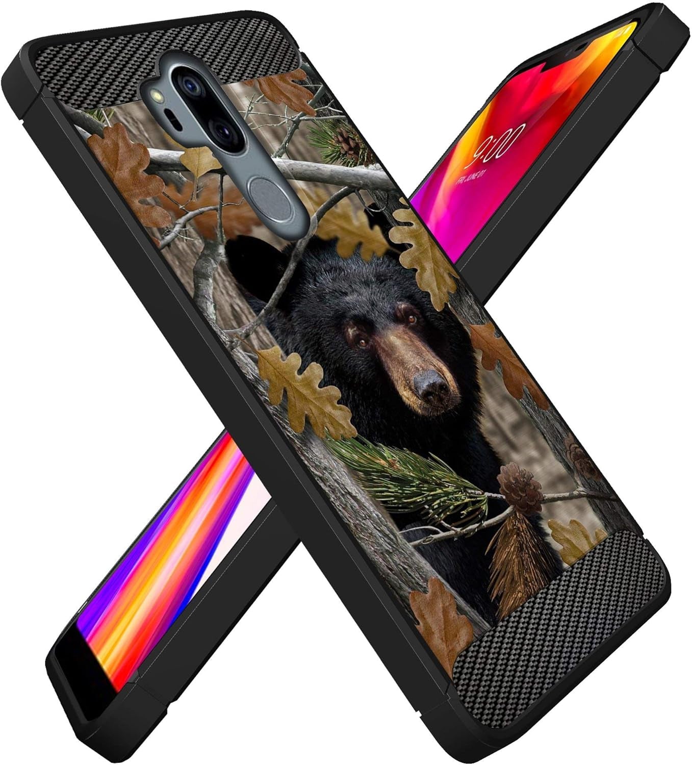 Casesondeck Bear Case Compatible with [LG G7 / LG G7 Thinq] Hunters Series Slim No Bulk Carbon Fiber Texture Black Flexible TPU Material (Bear Tree Camo)  CasesonDeck   