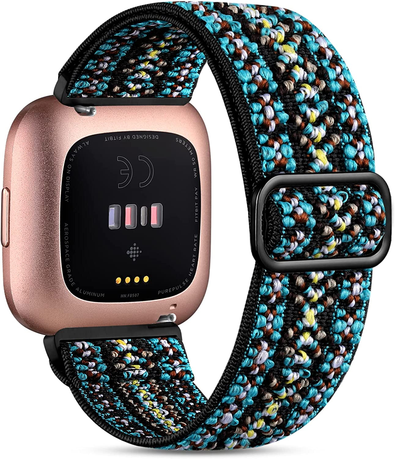 Witzon Compatible with Fitbit Versa 2 Bands for Women Men, Soft Breathable Versa 2 Solo Loop Sport Strap, Versa Lite Versa SE Replacement Accessories Adjustable Braided Nylon Versa 2 Band, Deep Pink  Witzon Elastic Embroidery Blue  