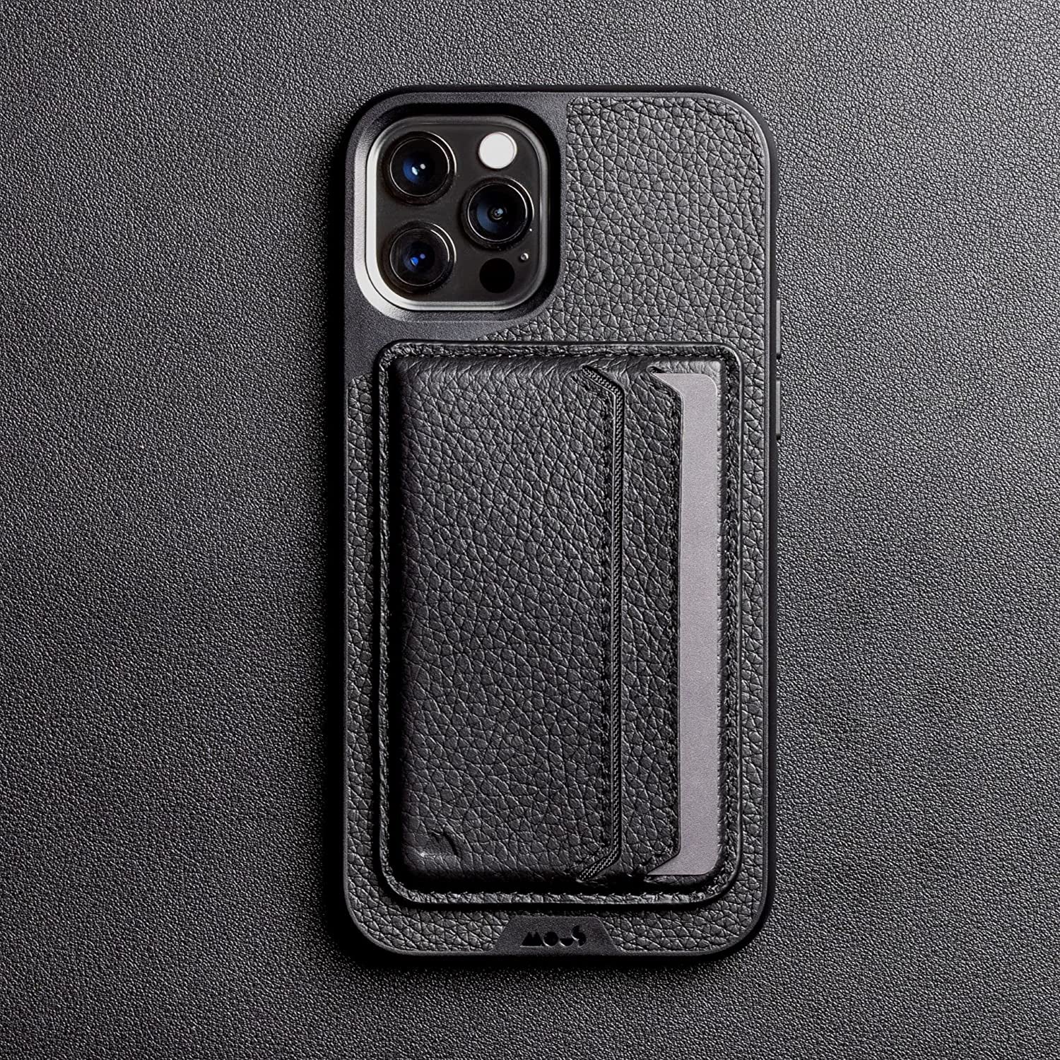 MOUS – Magsafe Compatible Wallet Card Holder – Cell Phone Magnetic Wallet for Iphone 14/13/12 Series Phones – Magsafe Compatible Accessory - Black Leather  Mous   