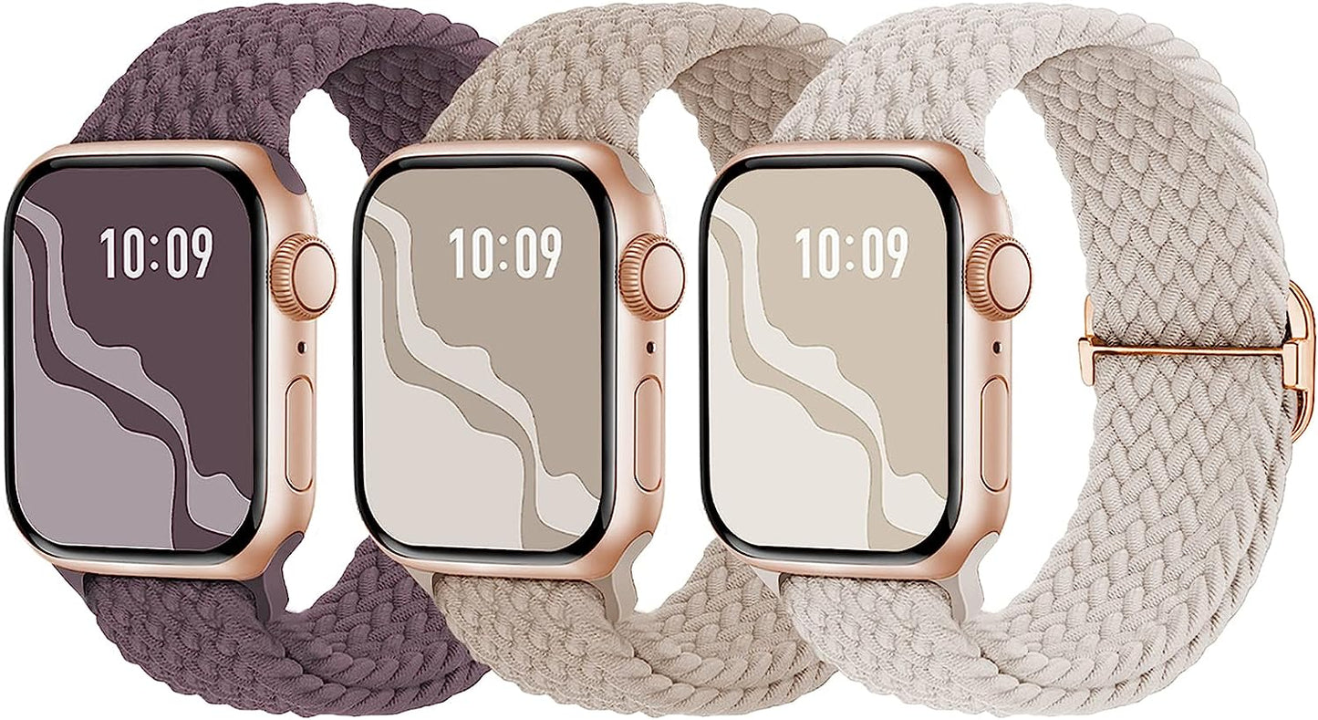 Braided Solo Loop Compatible with Apple Watch Band 38Mm 40Mm 41Mm 42Mm 44Mm 45Mm 49Mm for Women Men, Nylon Elastic Straps Wristbands for Iwatch Series Ultra SE 8 7 6 5 4 3 2 1  Suitisbest MilkTea/Starlight/Smoke Violet 42/44/45mm 