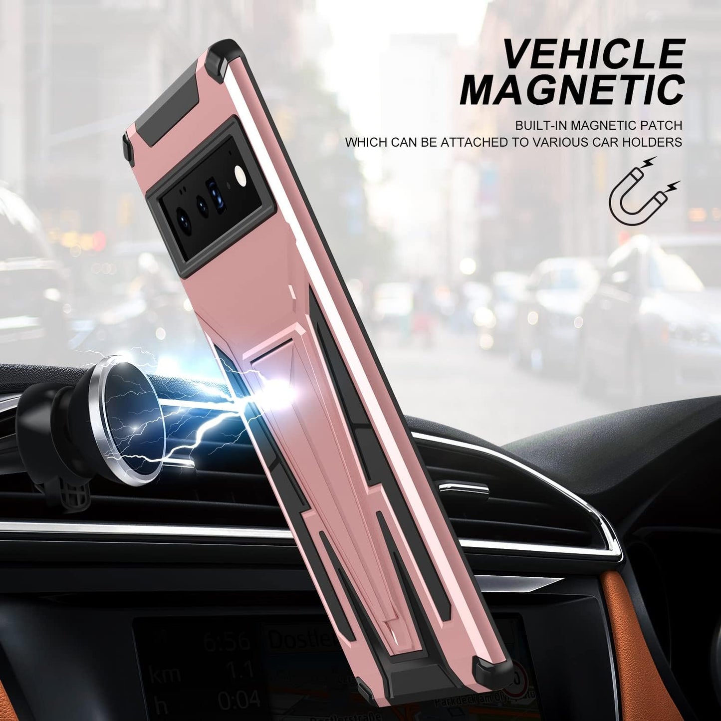 For Pixel 6 Pro Case with Tempered Glass Screen Protector [Support Fingerprint Unlocked] Military Grade Drop Tested Protective Cover with Built-In Magnetic Kickstand for Google Pixel 6 Pro Case -Pink  Leweizz   