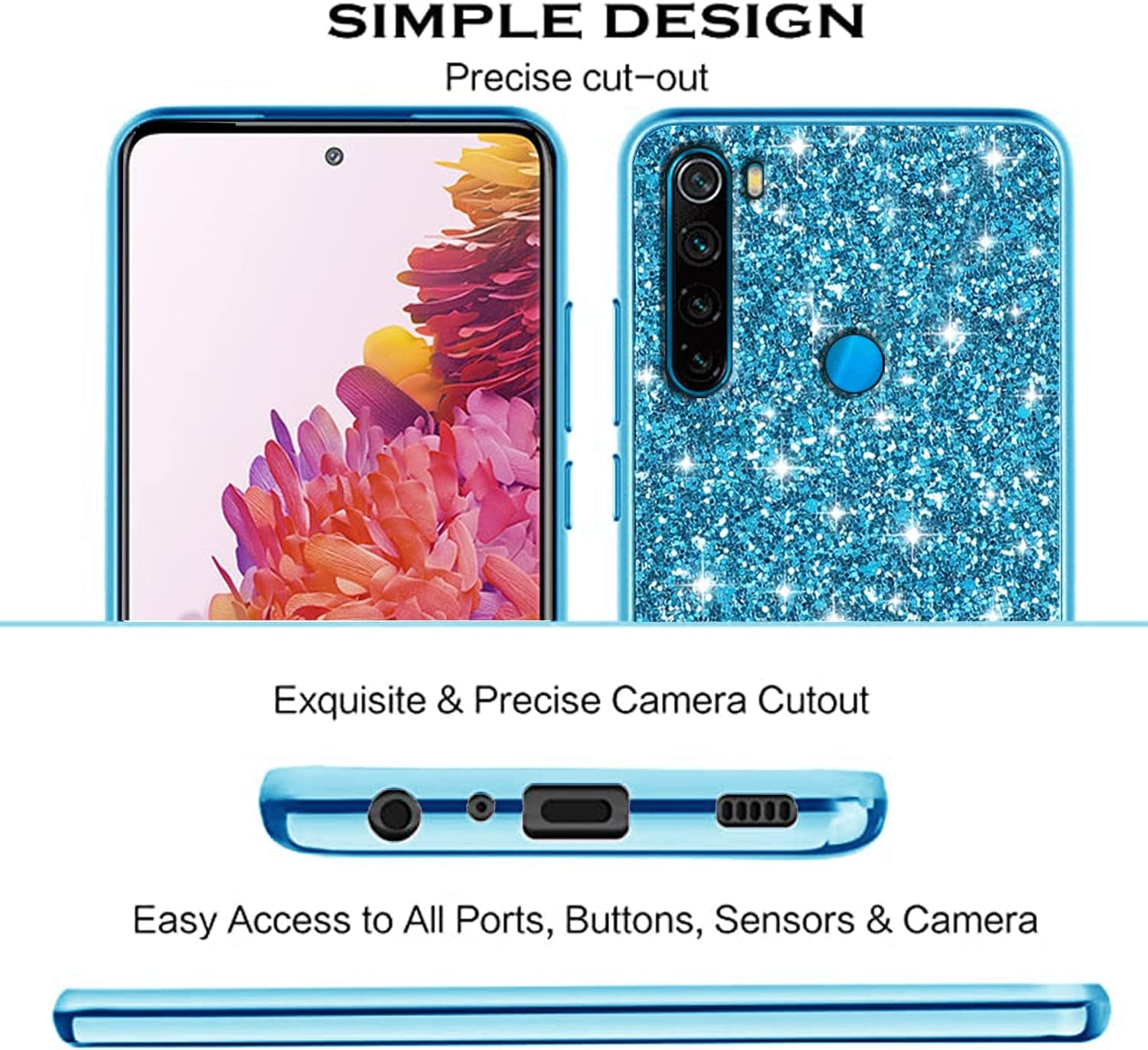 Compatible with Xiaomi Redmi Note 8 Case Glitter Shockproof,Redmi Note 8 Phone Case Bling Sparkly Soft TPU and PC Silicone Shiny Girl Women Thin Protective Cover (Blue)  Wousunly   