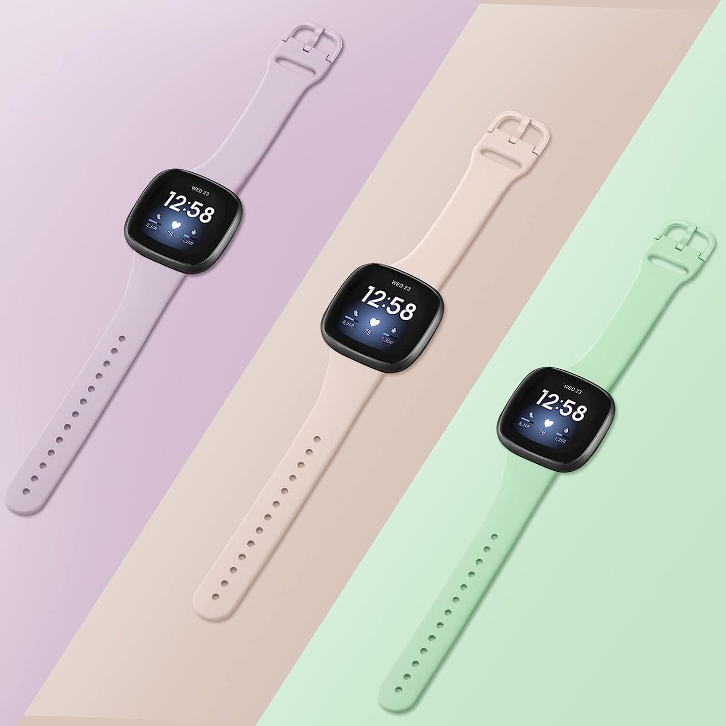 3 Pack Slim Soft Silicone Bands Compatible with Fitbit Versa 4 & Versa 3 Bands and Fitbit Sense 2 & Sense Bands for Women Men, Sports Wristbands Replacement Straps for Fitbit Versa 4 & 3 / Fitbit Sense 2 & Sense Smart Watch  AK   