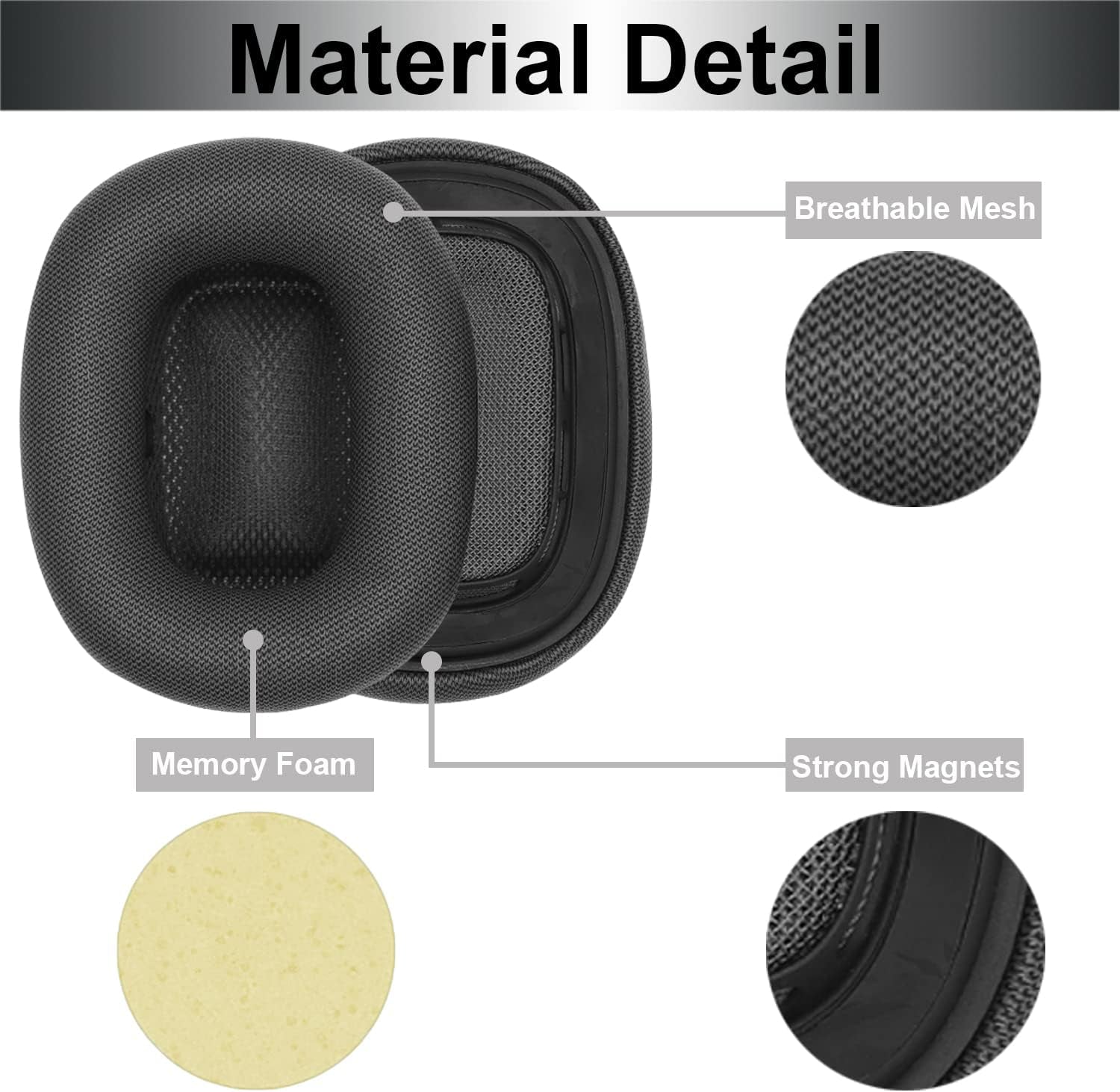 Replacement Ear Pads for Airpods Max Headphone Breathable Mesh Fabric Earpads Covers Easy to Install with Magnet Ear Pads Earmuff Repair Part(Dark Grey)  Adhiper   