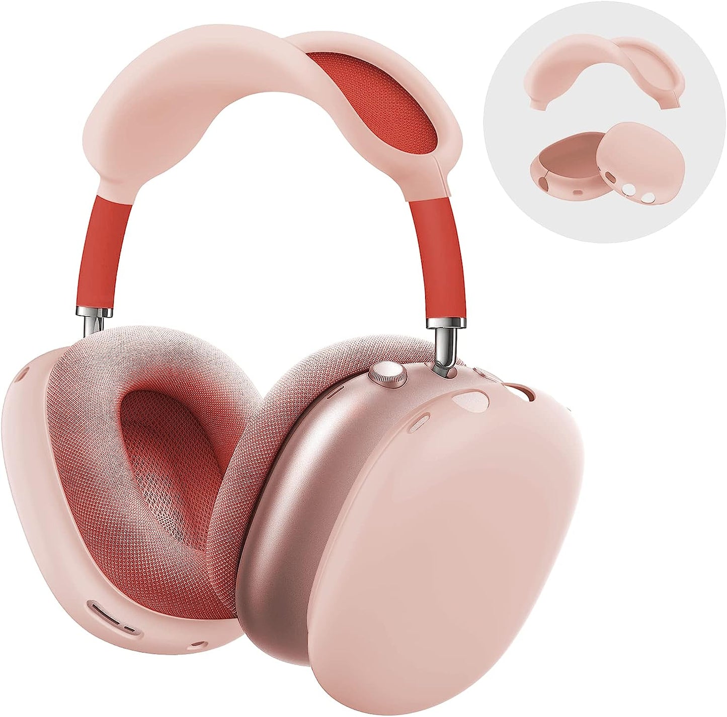 Woyinger Silicone Case for Airpods Max Headphones, Scratch-Resistant Earcup Caps and Headband Cover, Airpods Max Accessory Skin Case,White  Woyinger Light Pink  