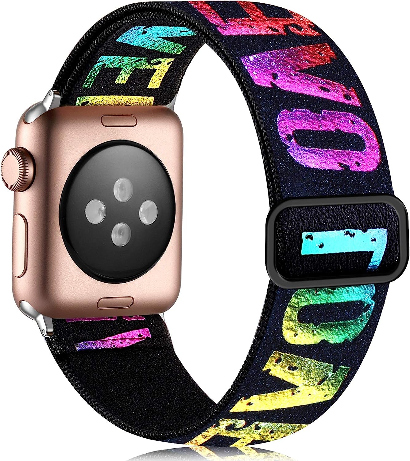 Vcegari Compatible with Apple Watch 38Mm 40Mm 42Mm 44Mm, Adjust Sport Elastic Band Nylon Replacement Wristband for Iwatch Series SE/6/5/4/3/2/1 Women Men Girls  Vcegari Colorful Letters 42mm/44mm/45mm 