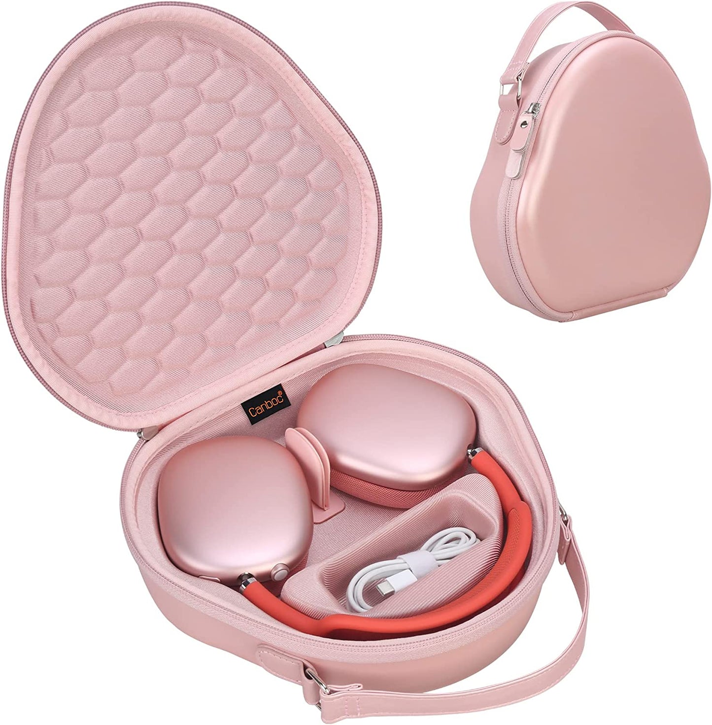 Canboc Airpods Max Case for Apple Airpods Max Headphone, Hard Carrying Smart Headphones Case, Extra Space Fits Cable, Charger, Upgrade-Green (PU)  Canboc Upgrade-Pink  