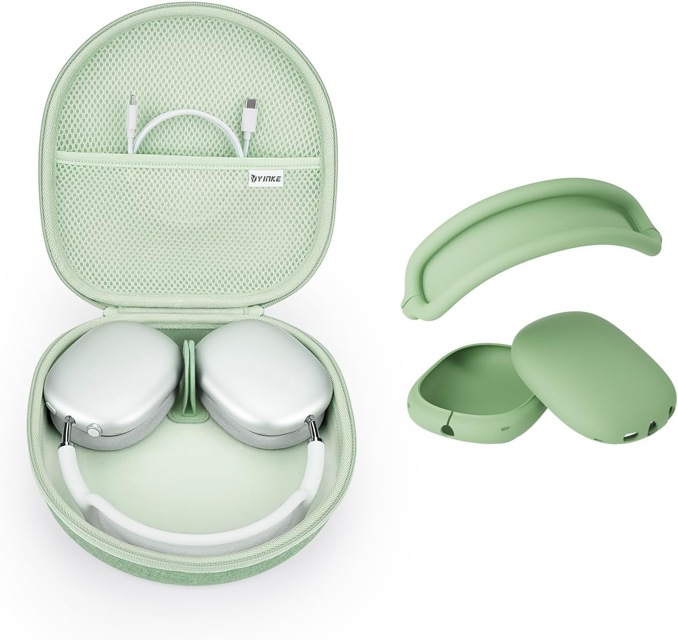 Yinke Smart Case for Apple Airpods Max Supports Sleep Mode, Hard Organizer Portable Carry Travel Cover Storage Bag (Black)  Yinke Light green  