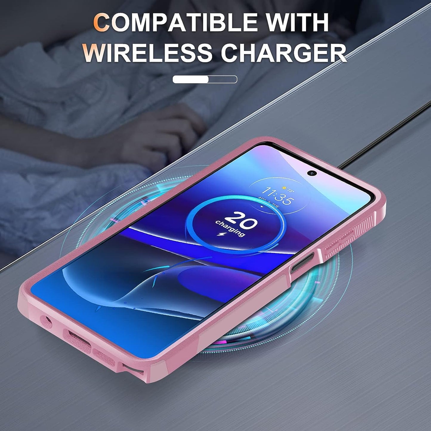 Motorola Moto G Stylus 5G 2022 Case with Tempered Glass Screen Protector,Heavy Duty Rugged Shockproof Full Body Protective Phone Cover,Cute Pink  RMOCR   