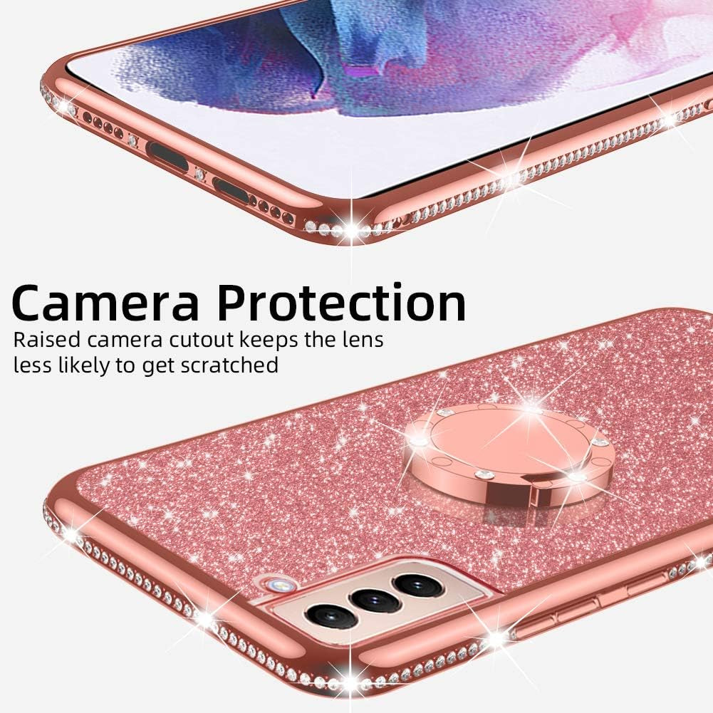 Nancheng for Samsung Galaxy S21 Case (6.2-Inch), Phone Case for Galaxy S21 Women Glitter Cute Luxury Soft TPU Silicone Clear Cover with Lanyard Stand Shockproof Full Body Protection Case - Rose Gold  nancheng   
