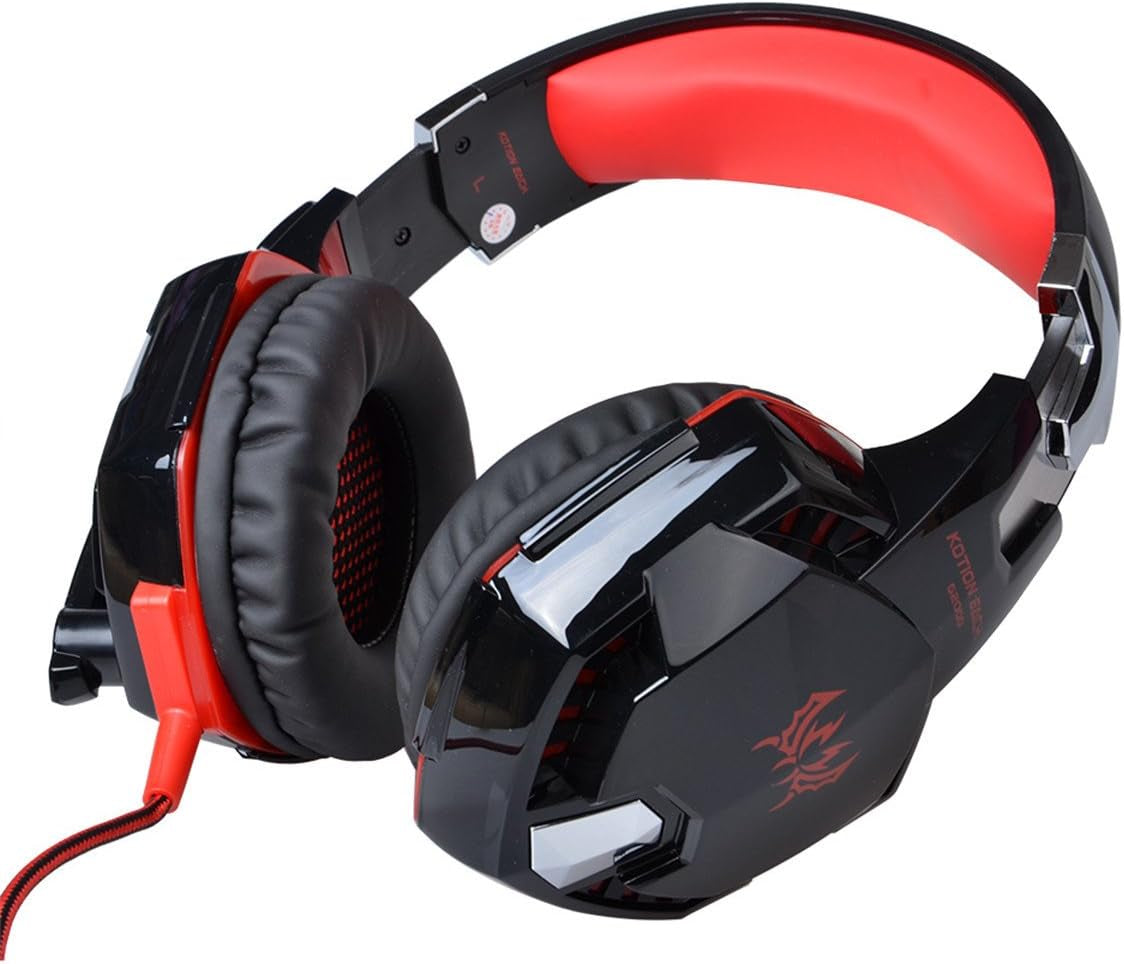 CREJOY 3.5Mm Stereo LED Lighting Over-Ear Game Gaming Headphone Headset Headband Earphone with Mic for PS4 PC Computer Mac Laptop Smartphone Mobile Phones, Red  CREJOY   