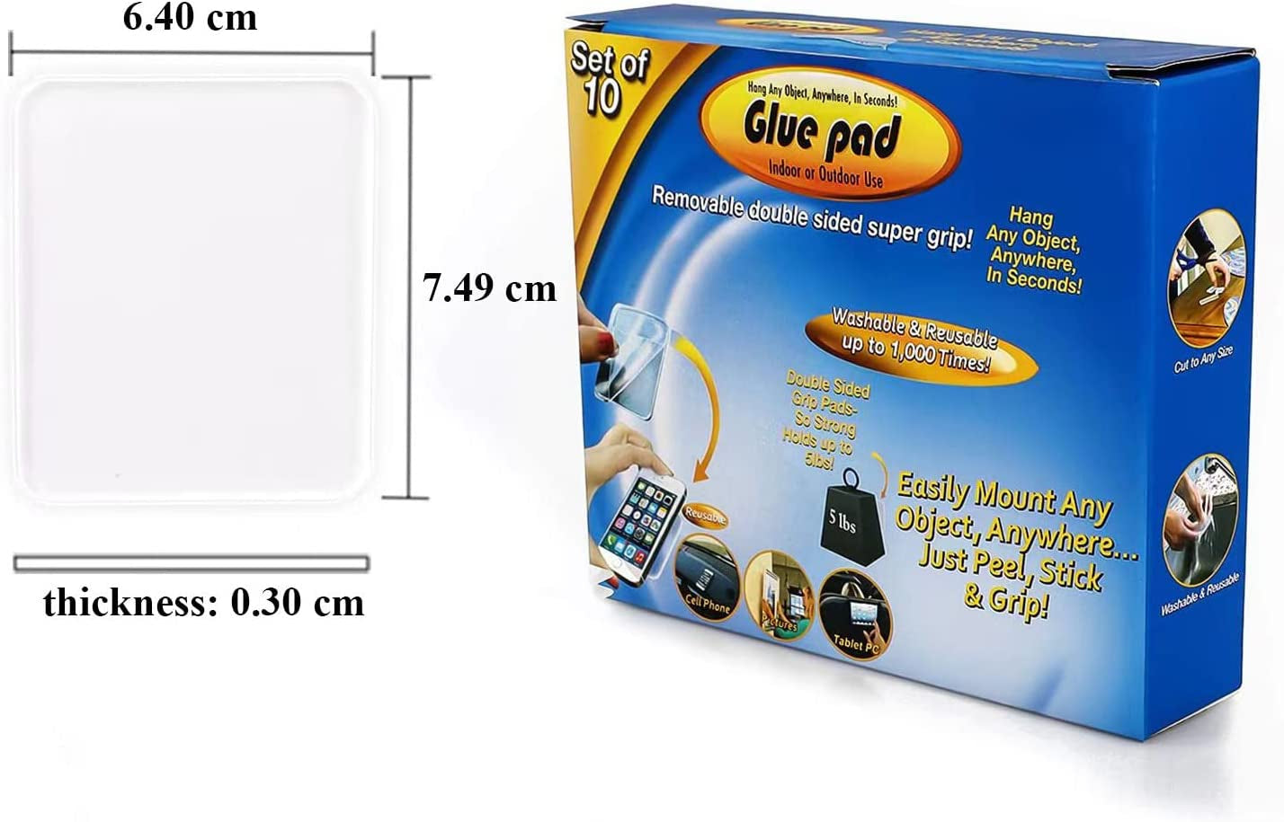 Ywhomal Traceless Super Sticky Gel Pads Anti-Slip Double Sided Gripping Pads for Auto Car Home Cell Phone Glass Photo Holder with Easy Remove Washable Reusable Design Pack of 10 (Transparent)  Ywhomal   