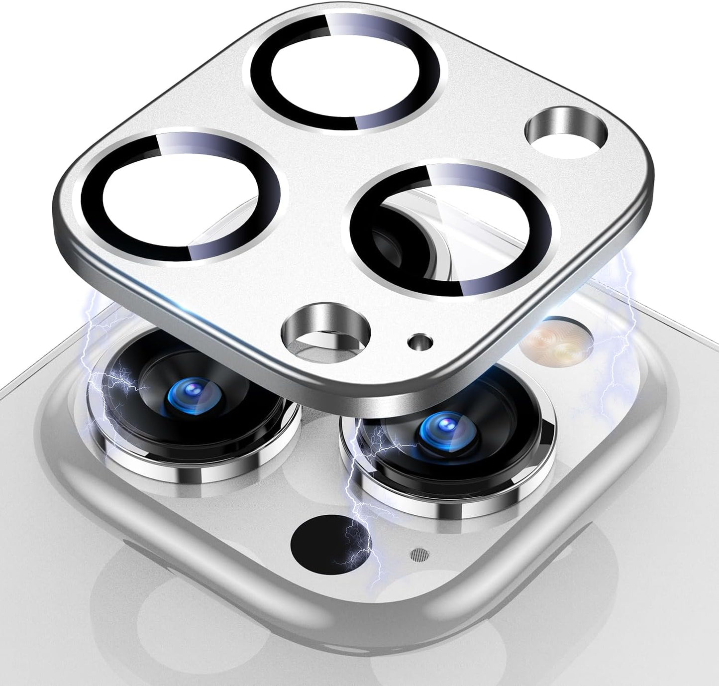 Uyiton for Iphone 13 Pro/Iphone 13 Pro Max Camera Lens Protector, [Strong Adsorption] [Drop Protection] Metal Ring Tempered Glass Rear Camera Screen Cover - Graphite  Uyiton Silver Iphone 13 Pro/ 13 Pro Max 