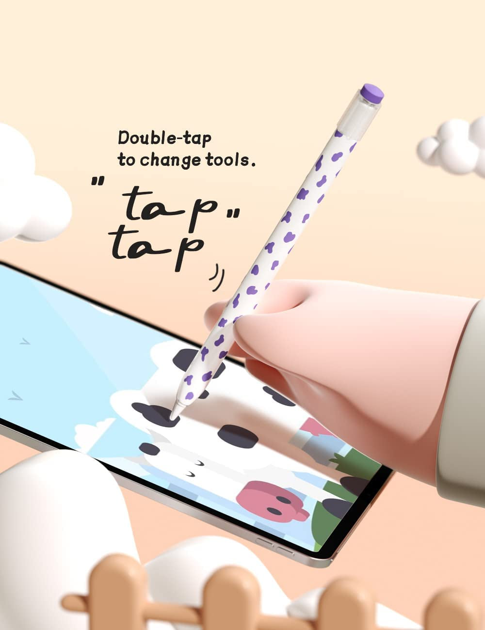 ELETIUO Cow Print Silicone Case for Apple Pencil 2Nd Generaion Cover,Protective Skin Grip Sleeve with Cap Accessories Compatible for Ipad Pro 11 12.9 Inch,Purple  Litumfen   