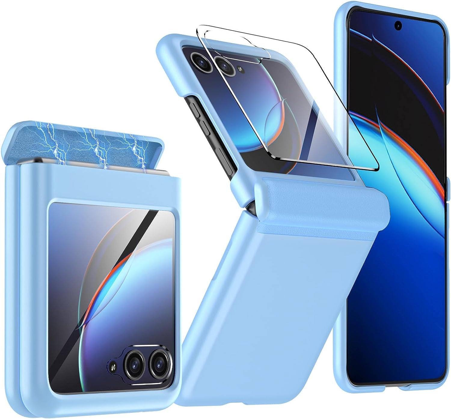 BSNRM for Motorola Razr plus Case, Built-In Screen Protector & Magnetic Hinge Protection & Ultra Thin Matte PC Shockproof Phone Cover Smartphone Case for Moto Razr plus 2023(Red)  BSNRM Blue  