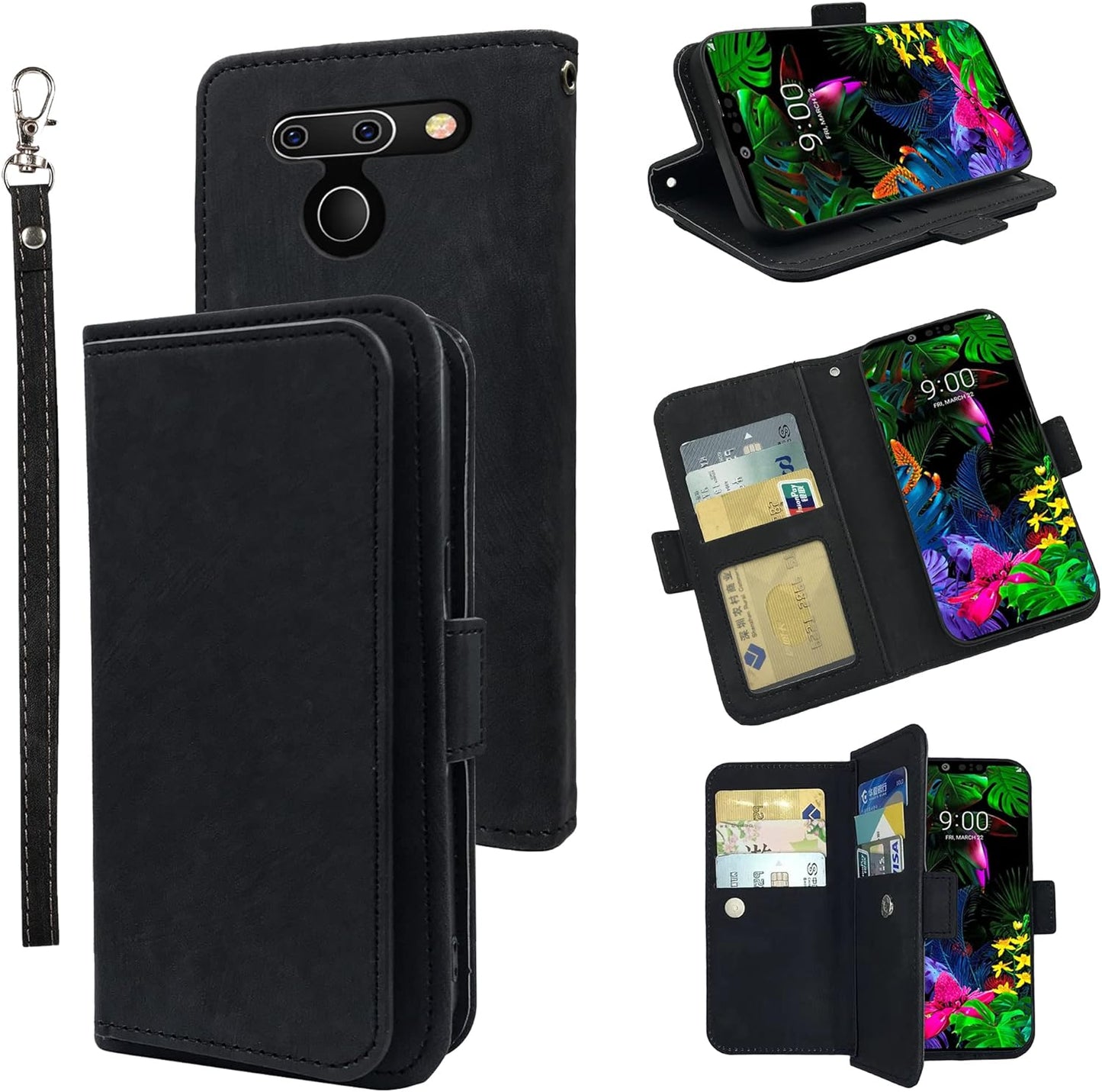 Furiet Compatible with LG G8 Thinq Wallet Case Wrist Strap Lanyard Leather Flip Card Holder Stand Cell Accessories Folio Phone Cover for LGG8 Thin Q G 8 LG8 G8Thinq Lgg8Thinq 8G Women Men Brown  Furiet Black  