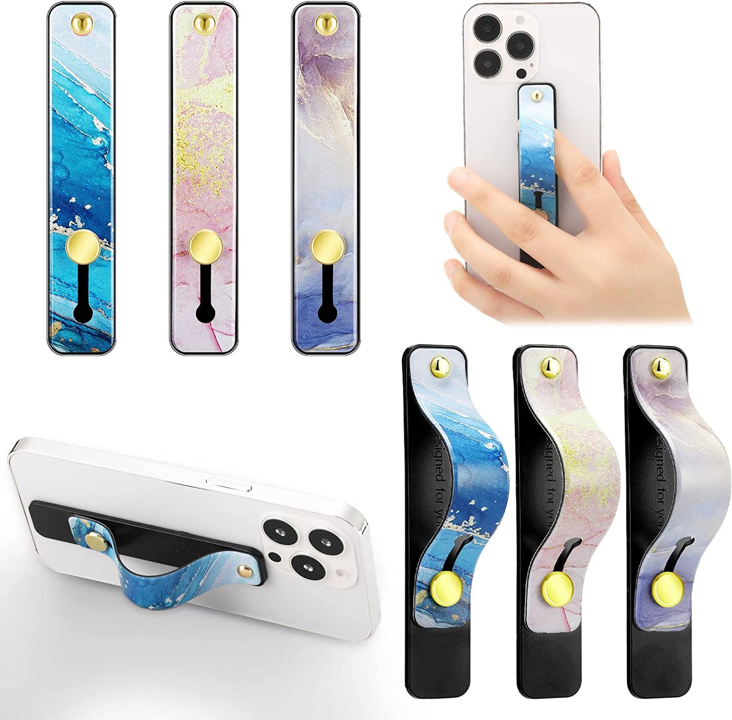 Weewooday 6 Pieces Phone Strap Grip Holder Finger Cell Phone Grip Telescopic Phone Finger Strap Stand Universal Finger Kickstand for Most Smartphones (Dreamy Colors)  Weewooday Marble Color  