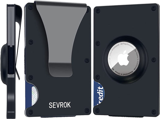 SEVROK Minimalist Wallet for Men with Money Clip, Slim Wallet with Airtag Tracker Holder - Secure RFID Blocking Credit Cards and Deposit Cards Holder Features Purse for Men(Black)  SEVROK   