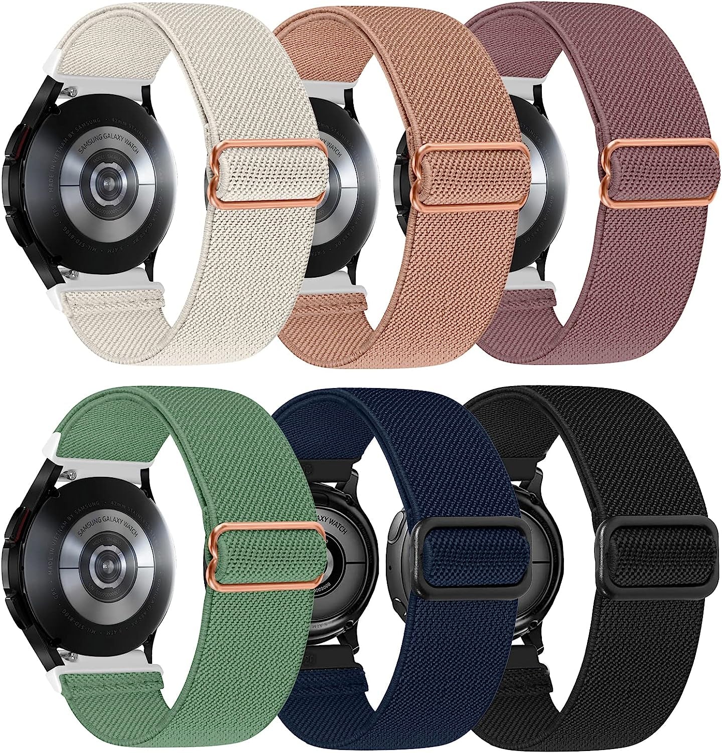 20Mm Watch Band Compatible with Samsung Galaxy Watch 5 Band/Galaxy Watch 4 Band 40Mm 44Mm,Galaxy Active 2 Band 40Mm 44Mm,Galaxy Watch 5 Pro Band 45Mm/Galaxy Watch 4 Classic Band for Women Men,6 Paack  LHXYUO Dark Pink+Smoke Violet+Starlight+Cactus+Navy+Black  