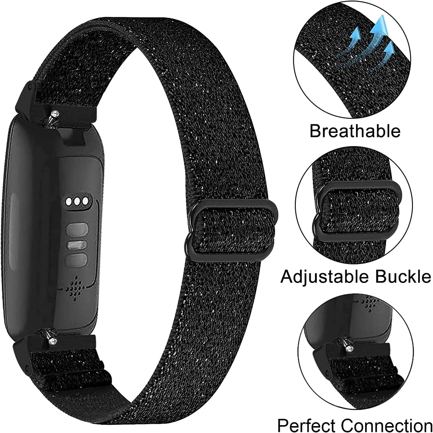 3-Pack Elastic Nylon Bands Compatible with Fitbit Inspire 3/Inspire 2/Inspire Hr/Inspire/Ace 3/Ace 2, Breathable Adjustable Replacement Stretchy Nylon Loop Wristband Sport Strap for Woman Man  voma   