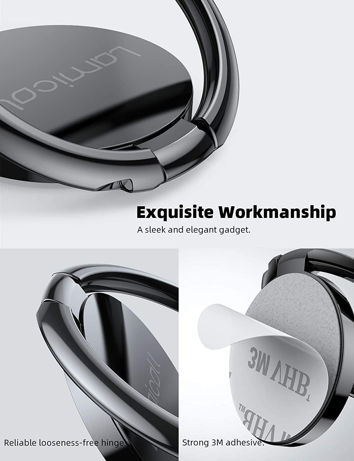 Cell Phone Ring Holder Finger Stand - Lamicall Phone Kickstand, Metal Grip Hook Work with Magnetic Car Mount, Compatible with Iphone 14 13 12 Mini 11 Pro Xs Max XR X 8 Plus, Smartphone Accessories BLK  Lamicall   