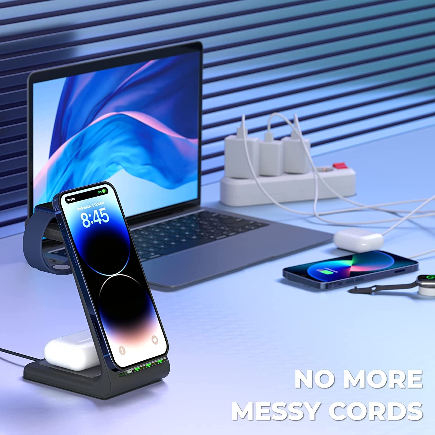 Quezqa Wireless Charging Stand - Fast Wireless Charger - 3 in 1 Charging Station for Apple Airpods Pro 3 2 Apple Watch Ultra 8 7 SE 6 5 4 Iphone 14 Pro Max 14 plus 13 12 11 Pro Max with QC3.0 Adapter  QUEZQA   