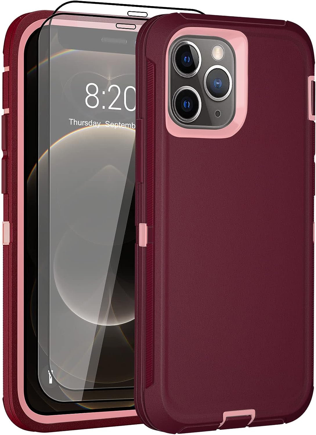 DHCALL for Iphone 12 Case & Iphone 12 Pro Case (6.1"), with 2 Tempered Glass Screen Protector,Belt Clip Holster, [Full Body Drop Protection] Shockproof Tough Durable 6.1 Inch（Black Green+Clip）  DHCALL   