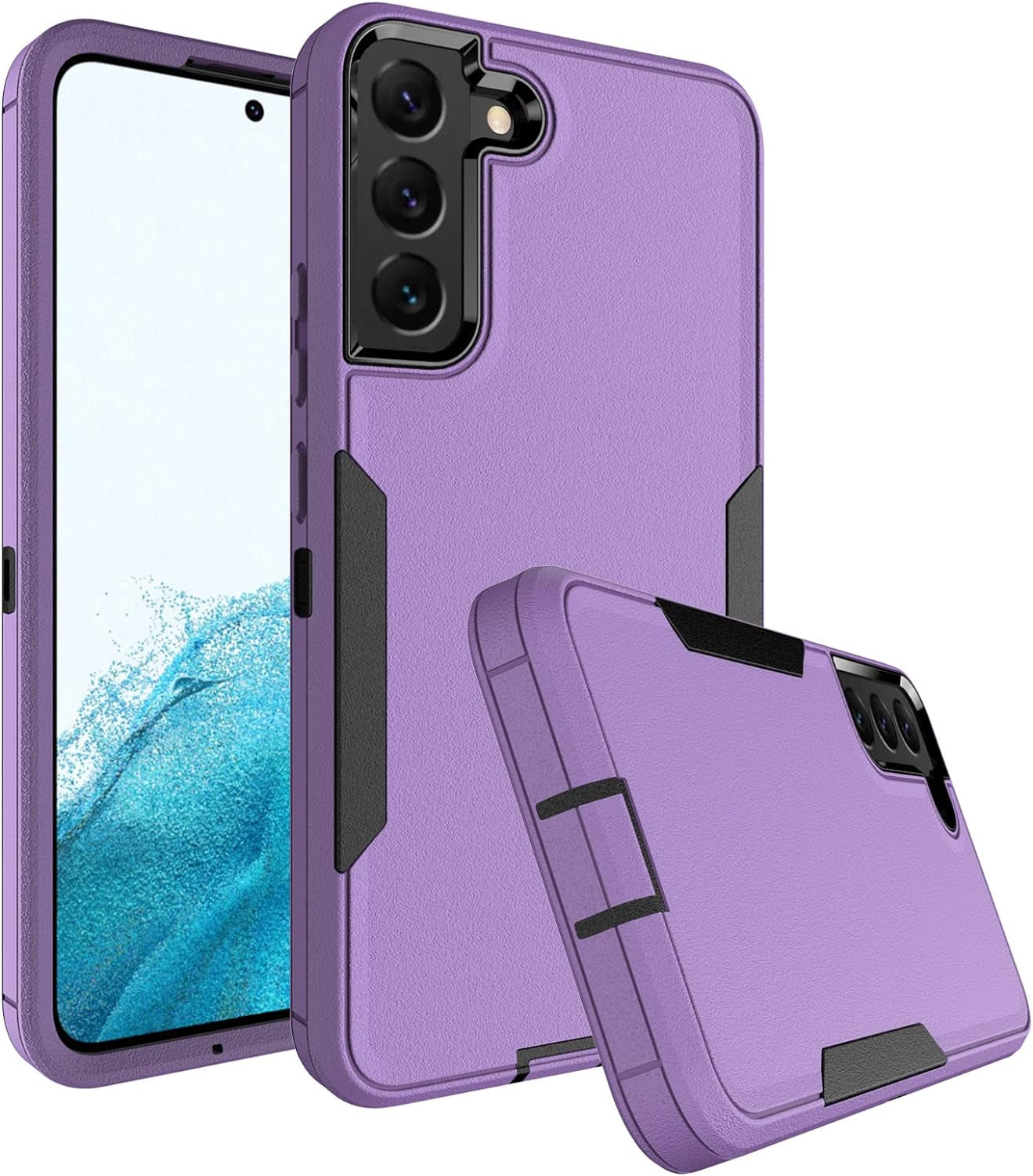 Dahkoiz for Samsung Galaxy S22 Case, Dust-Proof Port Cover, Full Body Durable Silicone Rubber Phone Case for Samsung Galaxy S22 5G, Black/Red  UNISMART INC Galaxy S22 Case Black/Purple Galaxy S22 