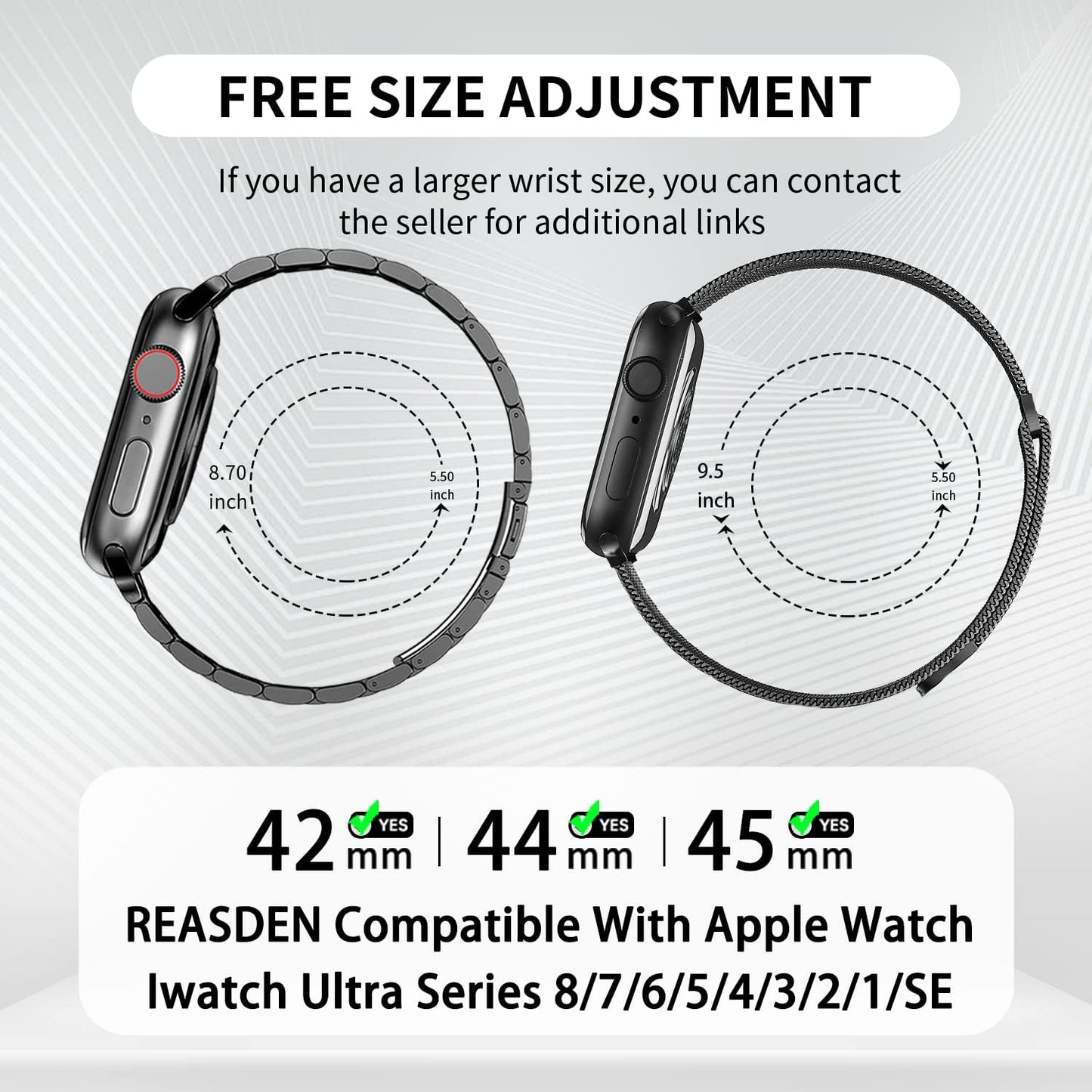 REASDEN Compatible with Apple Watch Band Iwatch Ultra Series 8/7/6/5/4/3/2/1/SE, 38/40/41/42/44/45/49Mm, Solid Stainless Steel Band Metal Business Band Man Women  REASDEN   