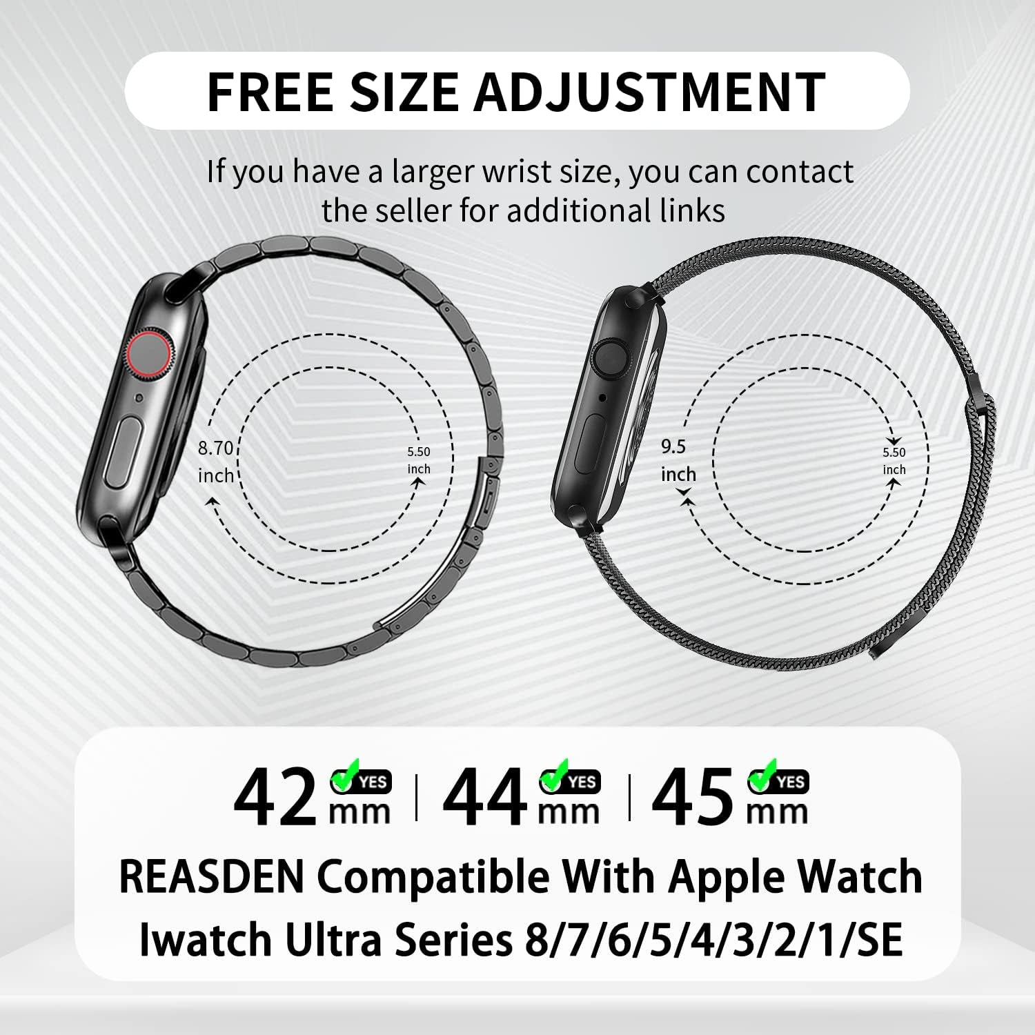 REASDEN Compatible with Apple Watch Band Iwatch Ultra Series 8/7/6/5/4/3/2/1/SE, 38/40/41/42/44/45/49Mm, Solid Stainless Steel Band Metal Business Band Man Women  REASDEN   