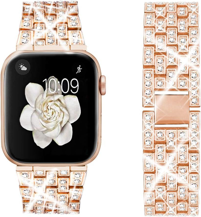 Dsytom Bing Band Compatible with Apple Watch Band 42Mm 44Mm 45Mm,Jewelry Replacement Metal Wristband Strap for Iwatch Band Series 8/7/6/5/4/3/2/1/SE Ultra(Silver)  Dsytom Rose Gold 38mm/40mm/41mm 