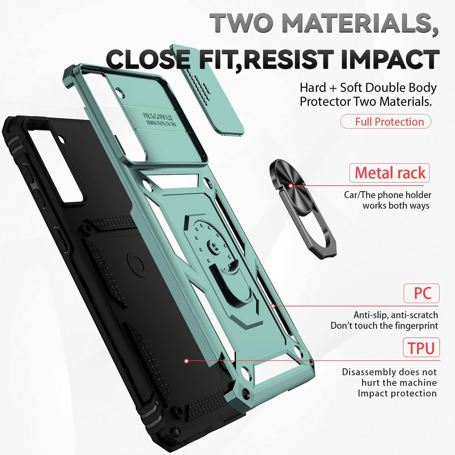 For Samsung Galaxy S21 FE 5G Case with Camera Lens Cover HD Screen Protector, Military-Grade Drop Tested Magnetic Ring Holder Kickstand Protective Phone Case for Samsung Galaxy S21 FE 5G (Dark Green)  JINZHI Inc   