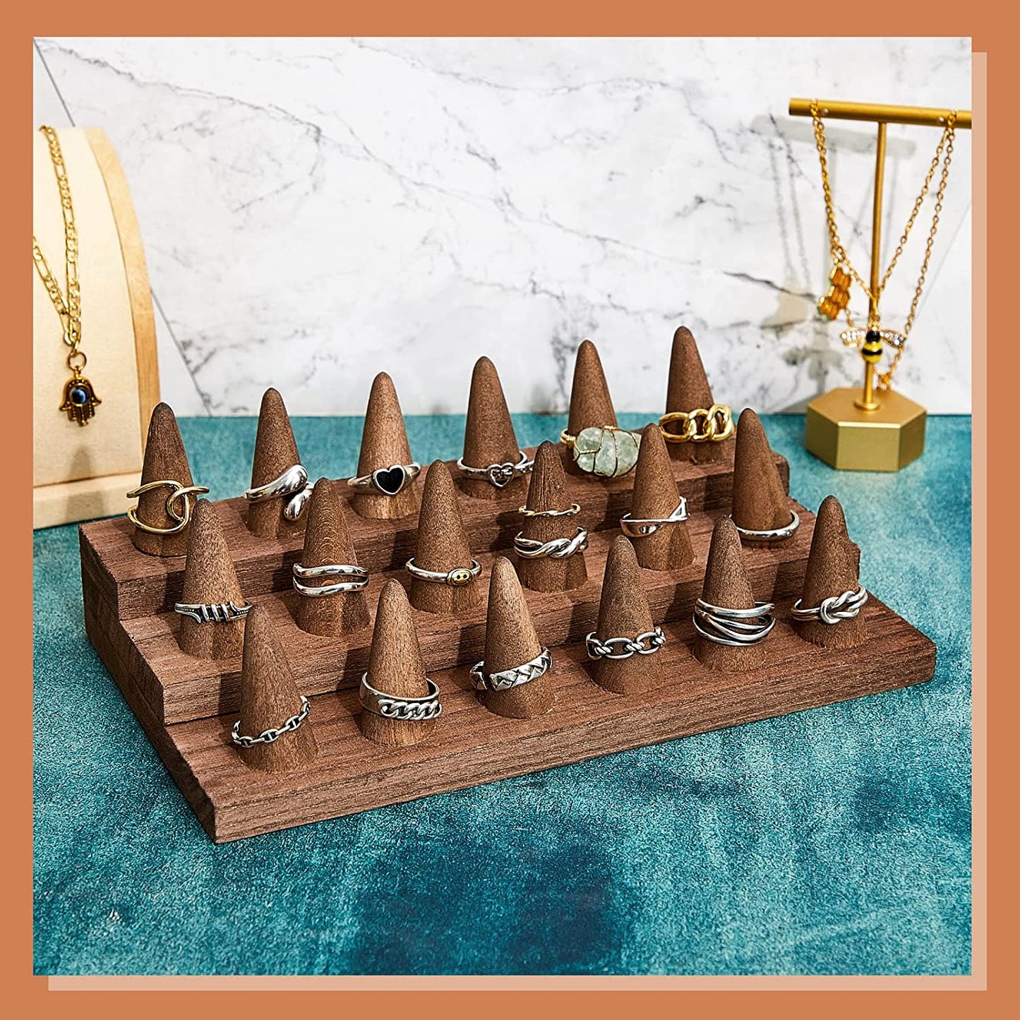 Juexica 18 Fingers Wood Ring Display Wooden Finger Ring Stand Ring Display for Selling Jewelry Display Holder Showcase for Ring Organizer Jewelry Show Storage  Juexica   