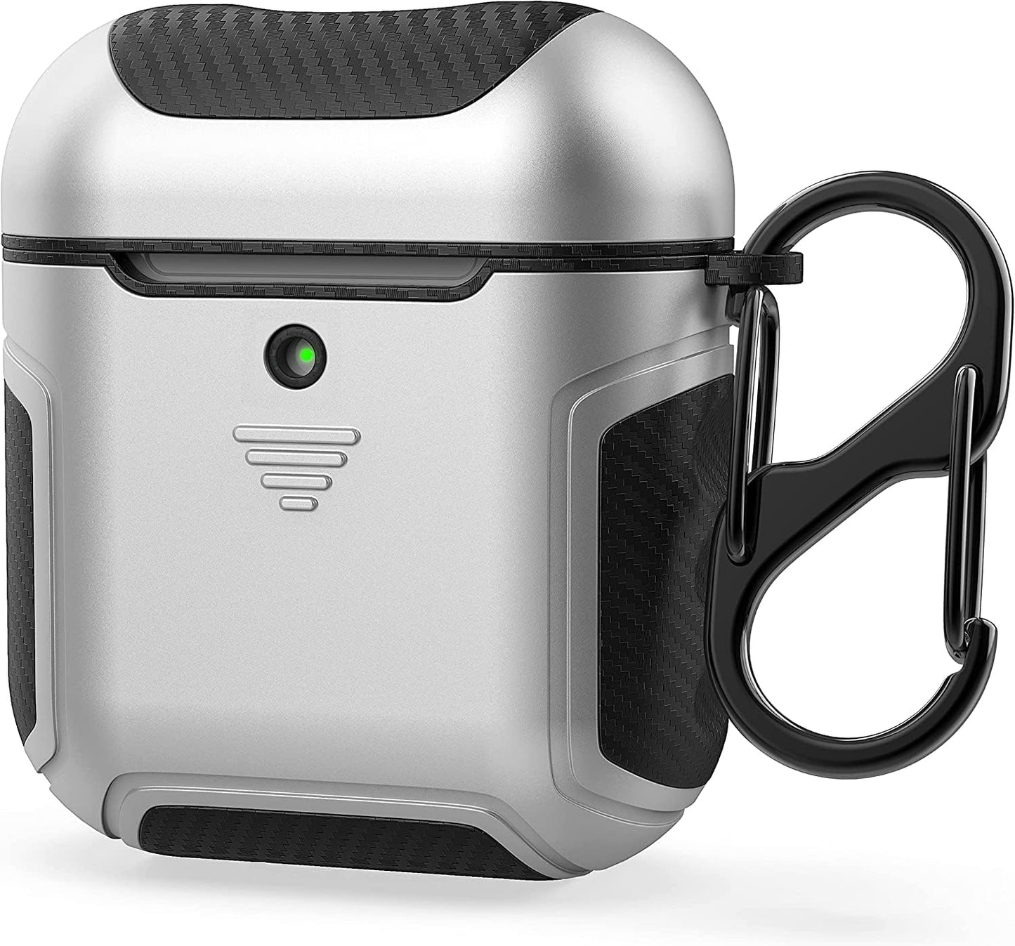 Designed for Airpods Cover Case,Oretech Designed for Airpods 1&Airpods 2 Cover Heavy Duty Hybrid 2 in 1 Protective Hard PC Soft TPU Carbon Fiber Case with Carabiner for Airpods 1&2 Cover- Aqua Blue  ORETECH for Airpods 1/Airpods 2-Silver  